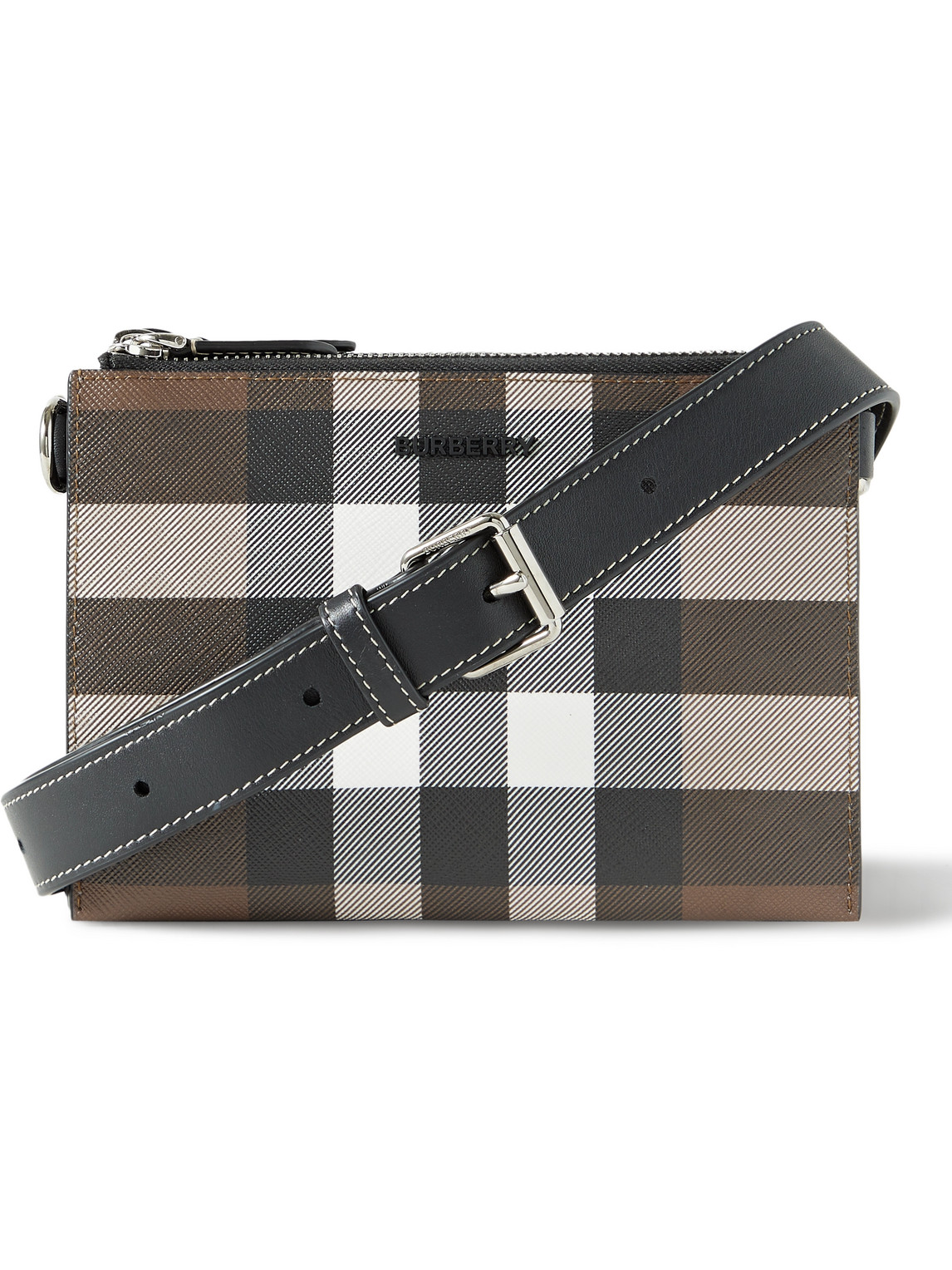 Checked E-Canvas and Leather Messenger Bag