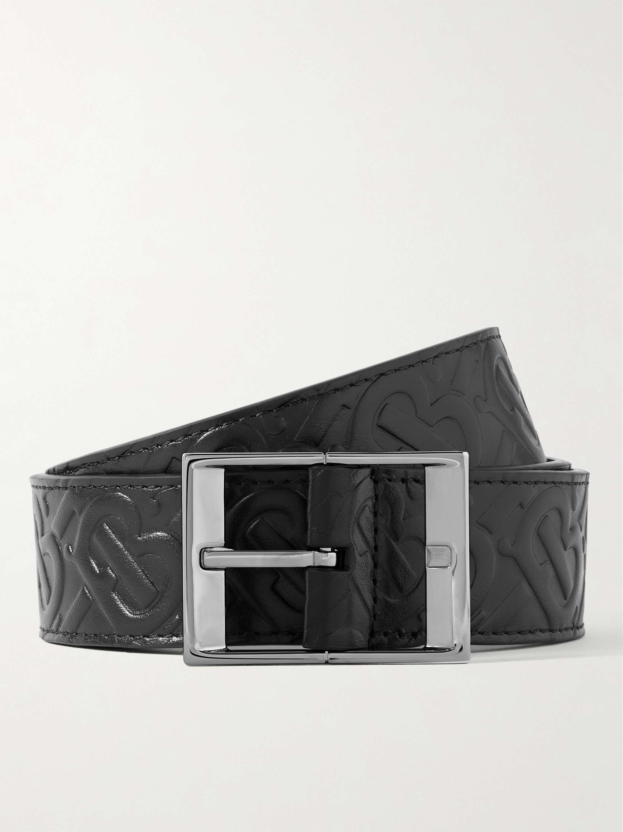 BURBERRY 4cm Logo-Embossed Leather Belt