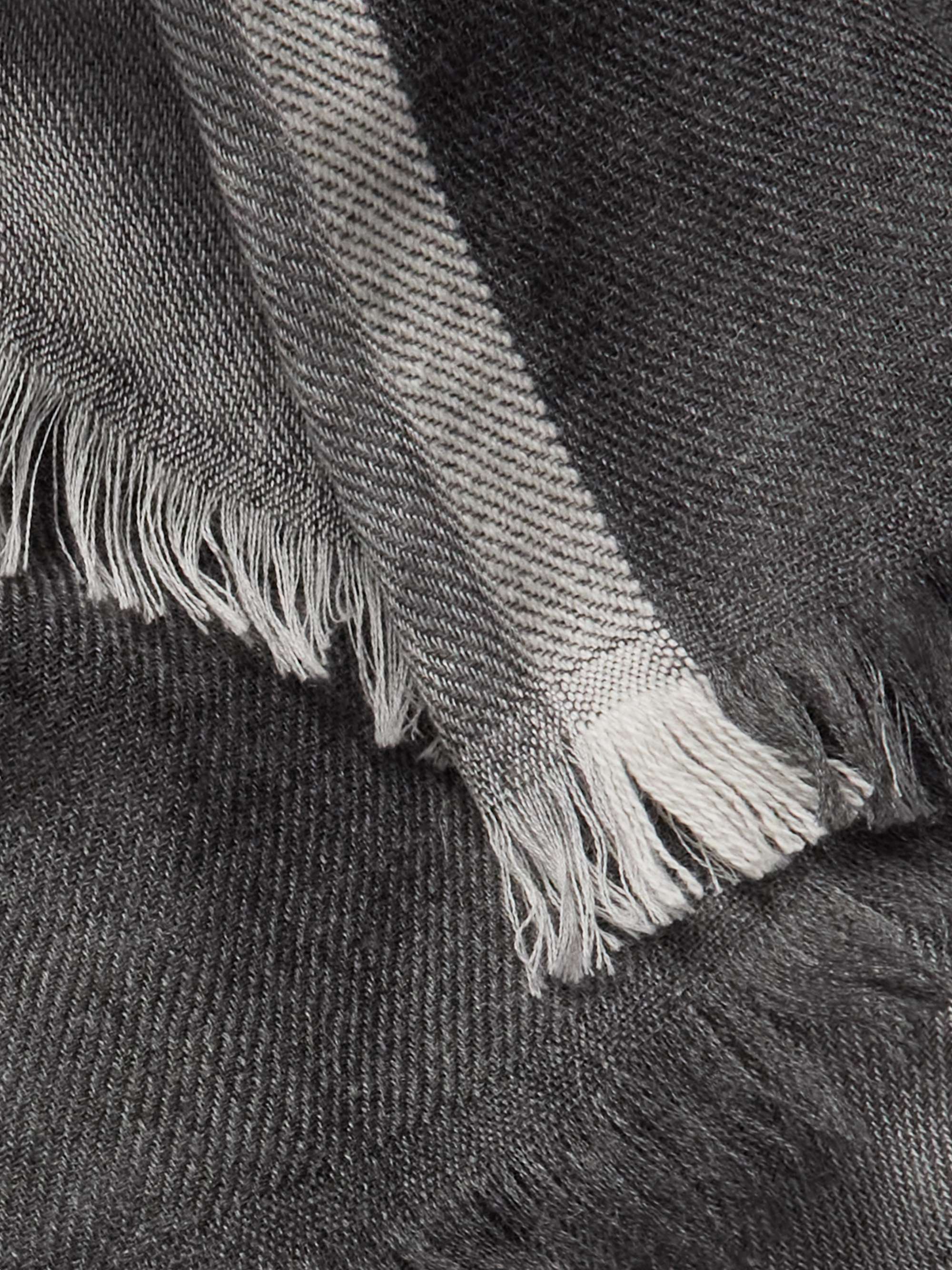 BRUNELLO CUCINELLI Fringed Striped Cashmere and Silk-Blend Scarf