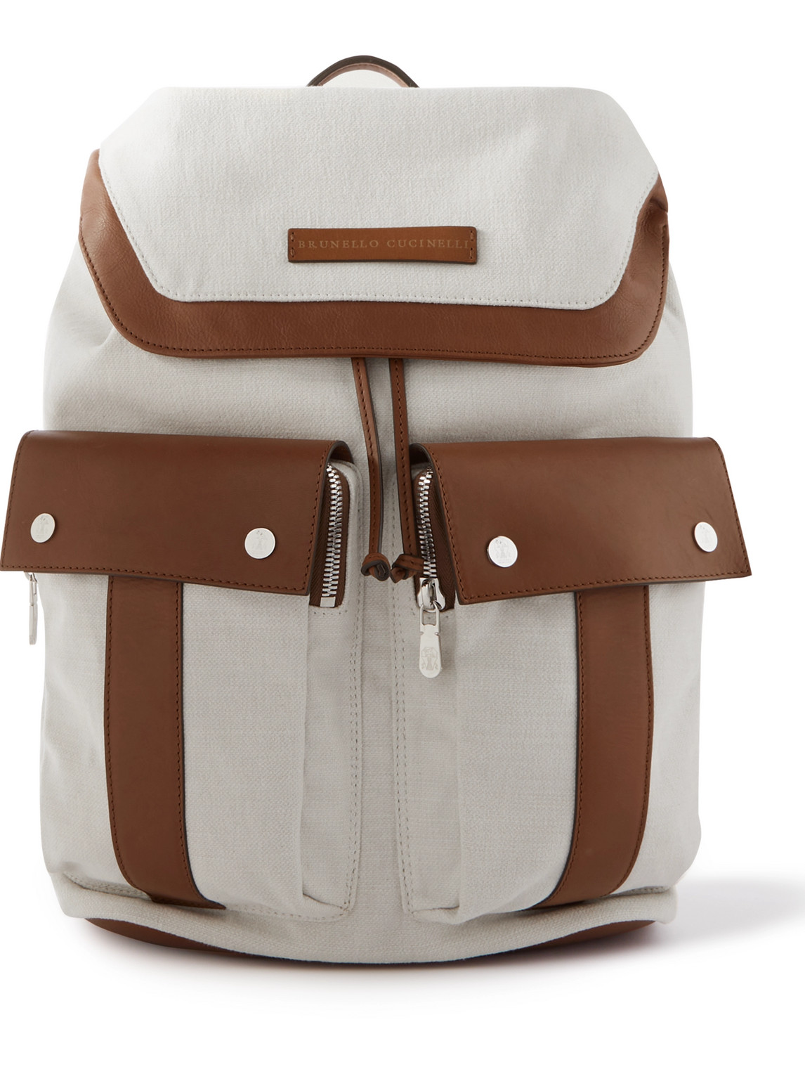 Leather-Trimmed Canvas Backpack