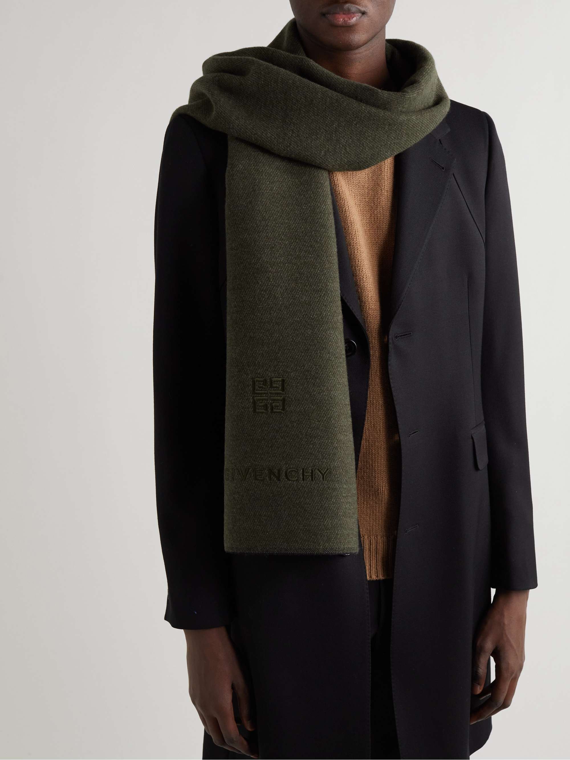 GIVENCHY Logo-Embroidered Wool and Cashmere-Blend Scarf