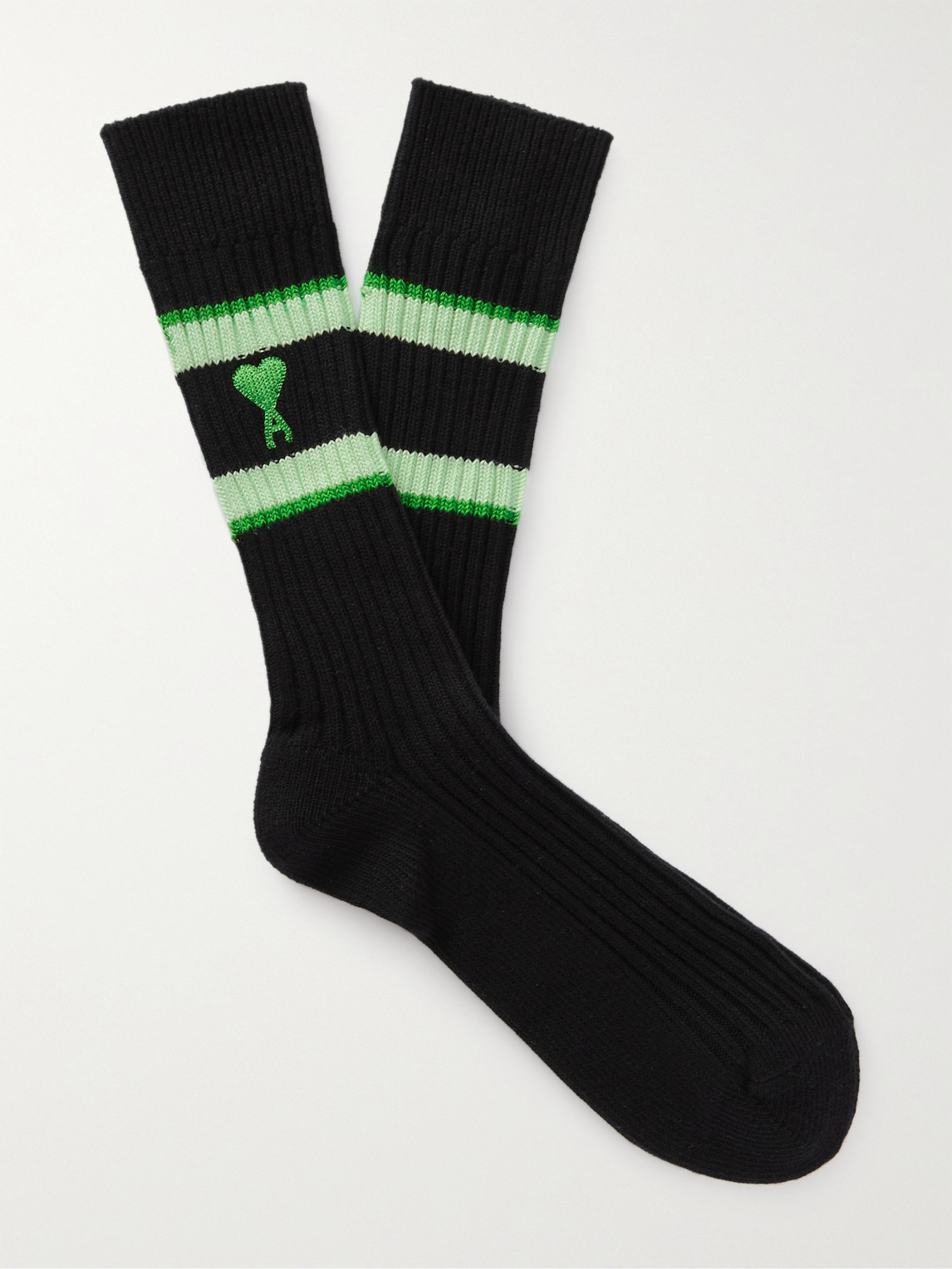 Logo-Embroidered Ribbed Striped Cotton-Blend Socks