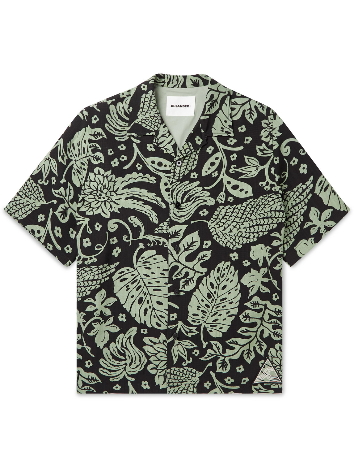 Camp-Collar Embroidered Floral-Print Cotton-Canvas Shirt
