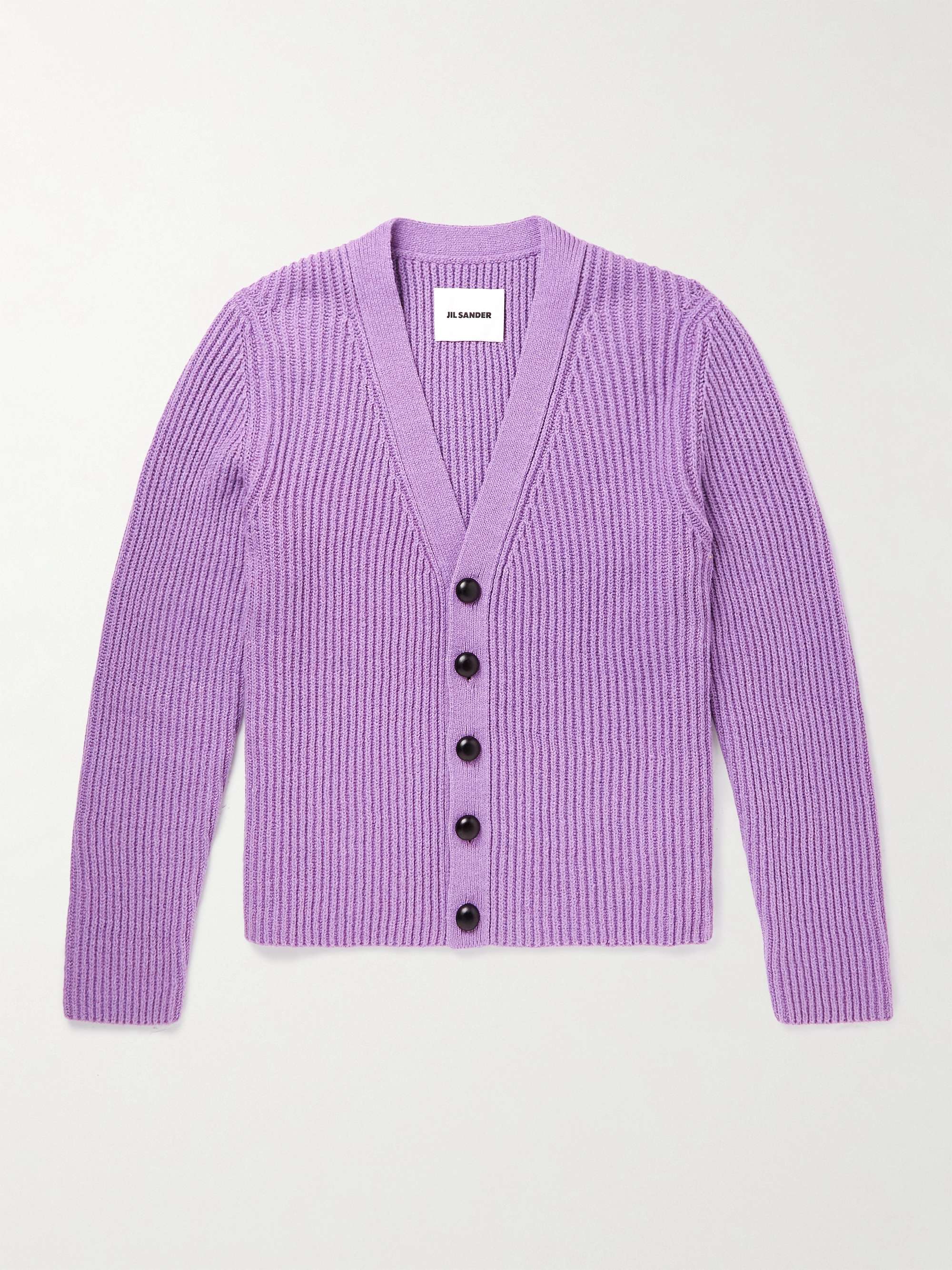 질 샌더 가디건 Jil Sander Ribbed Cotton and Wool-Blend Cardigan,Purple