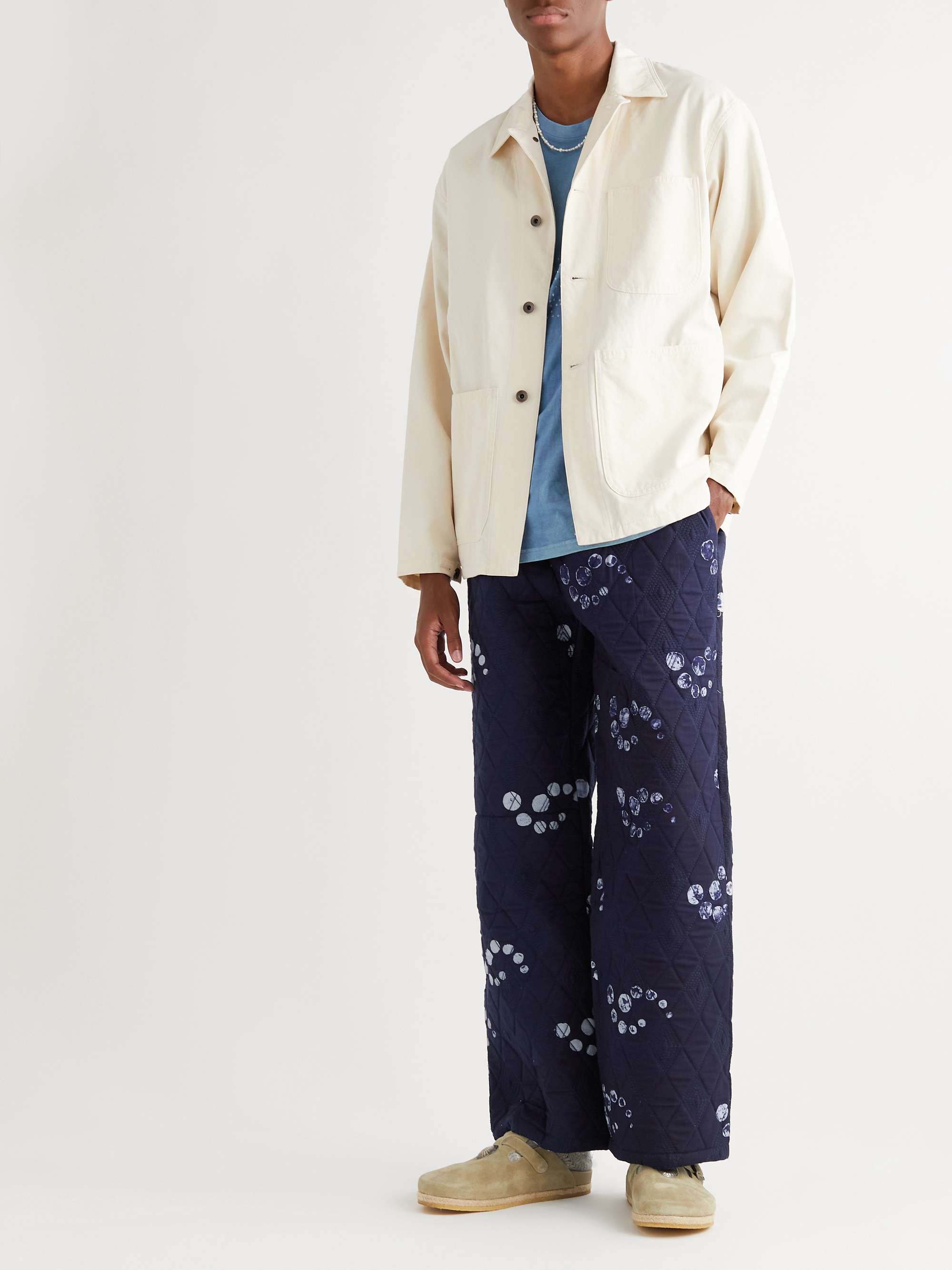 POST-IMPERIAL Ikeja Wide-Leg Embroidered Printed Quilted Cotton Drawstring Trousers