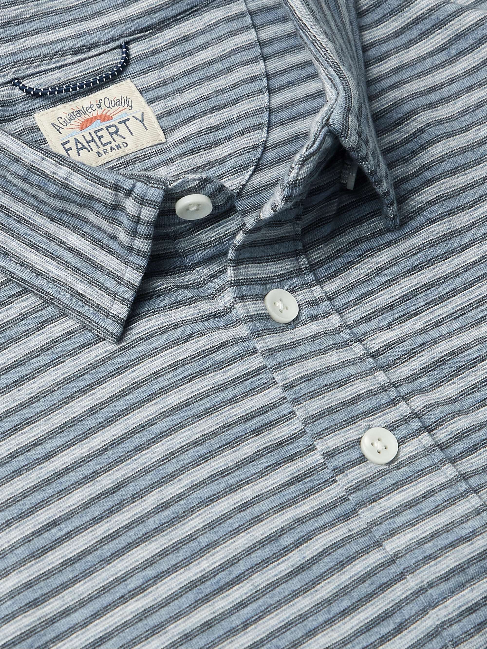 FAHERTY Movement Striped Stretch Cotton and Modal-Blend Jersey Polo Shirt