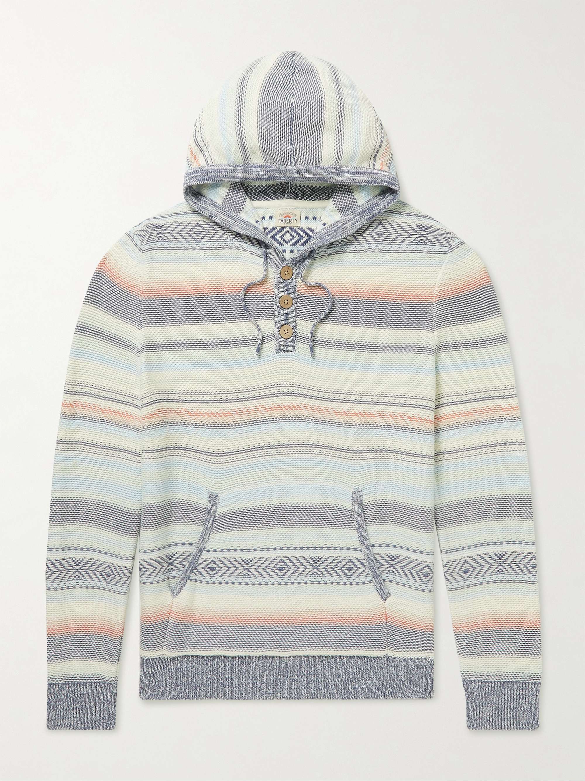 FAHERTY Jacquard-Knit Organic Cotton Hooded Sweater