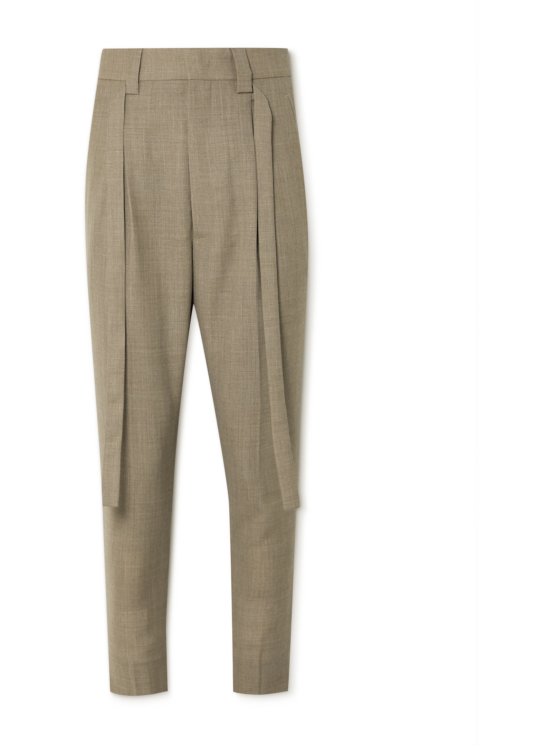 Tapered Pleated Belted Wool Trousers