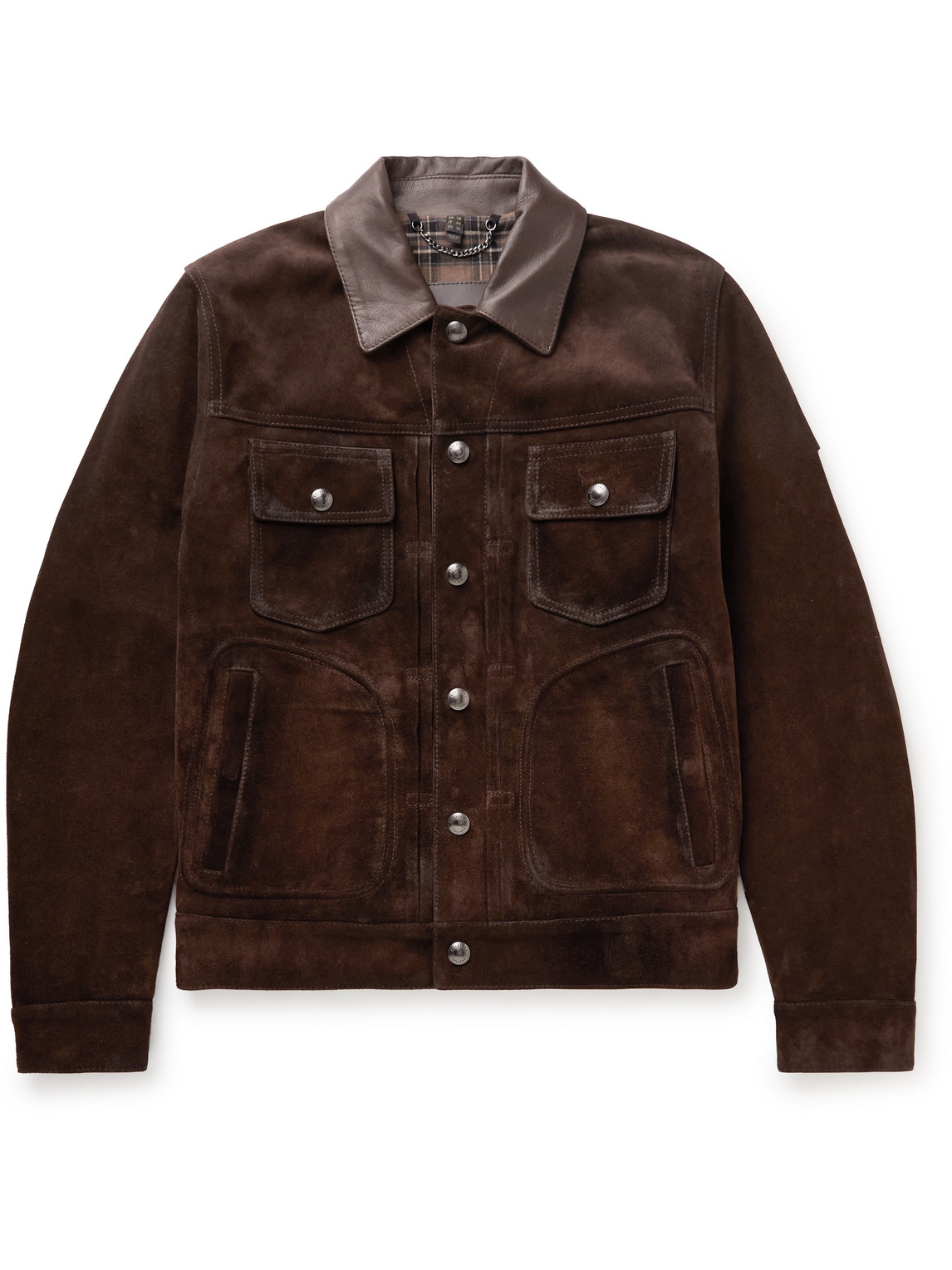 Belstaff Logo-appliquéd Leather-trimmed Suede Trucker Jacket In Brown ...