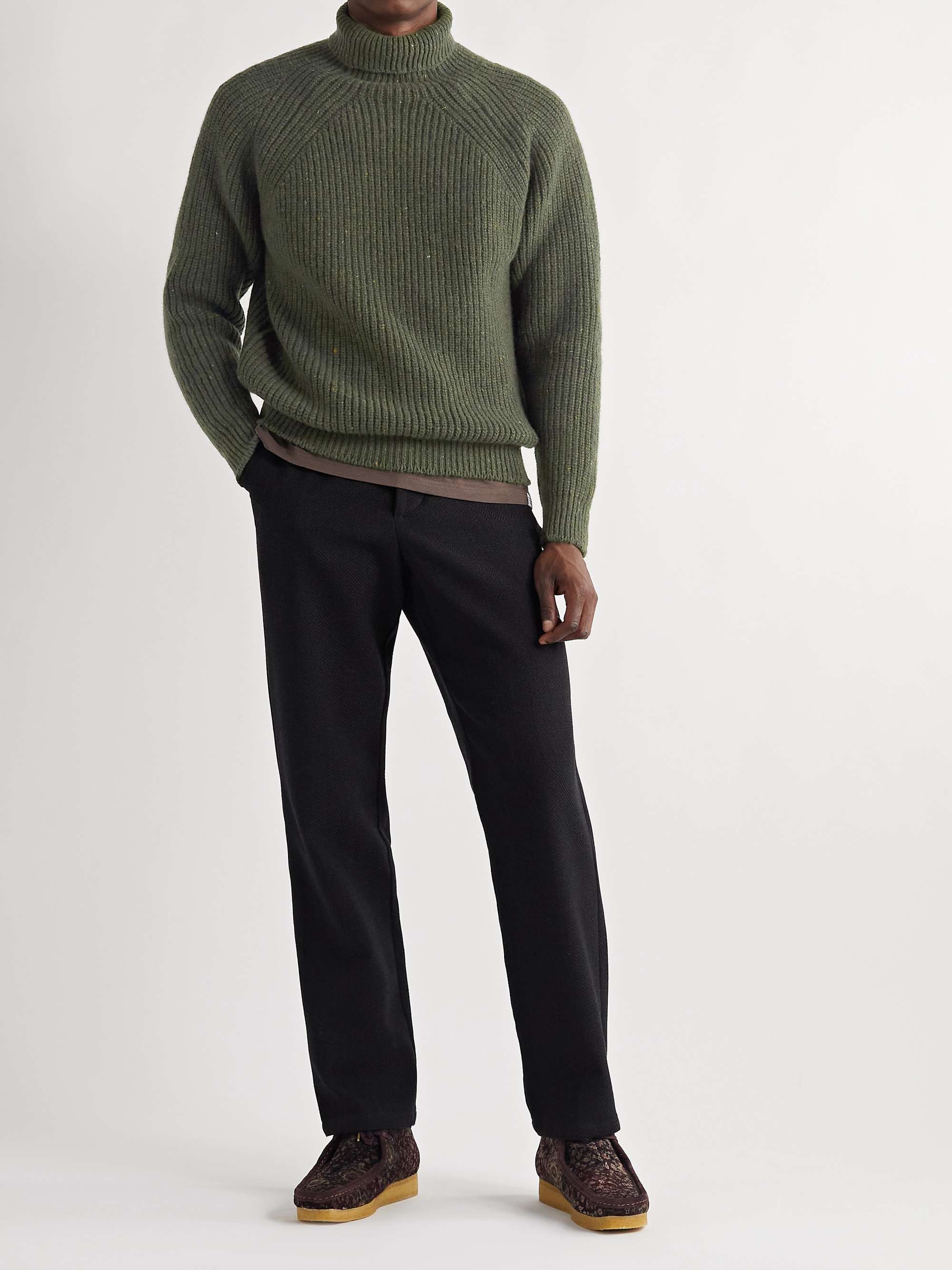 INIS MEÁIN Boatbuilder Ribbed Donegal Merino Wool and Cashmere-Blend Rollneck Sweater