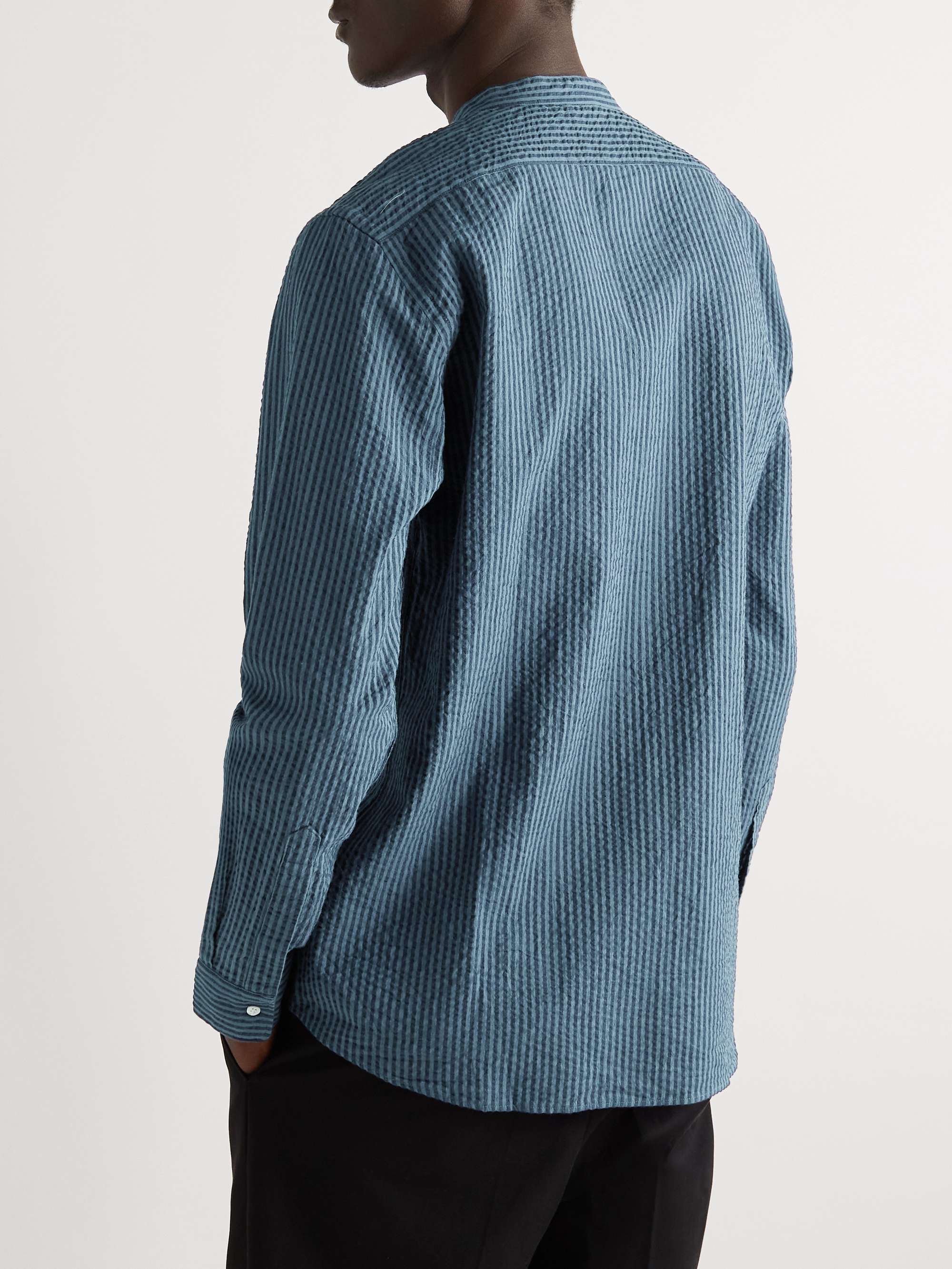 ASPESI Slim-Fit Grandad-Collar Striped Cotton-Seersucker Shirt