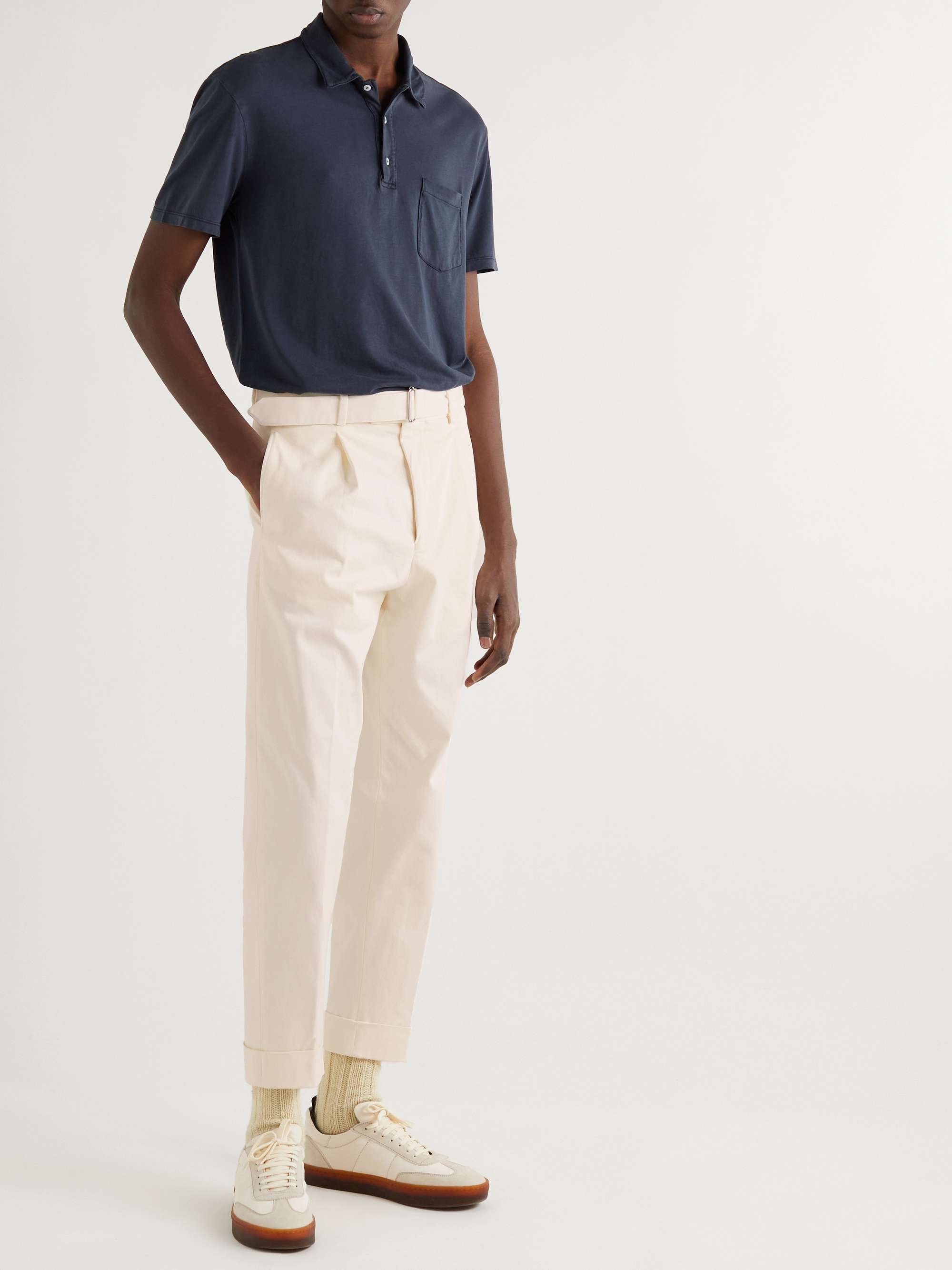 OFFICINE GENERALE Hugo Tapered Cropped Pigment-Dyed Stretch-Cotton Chinos