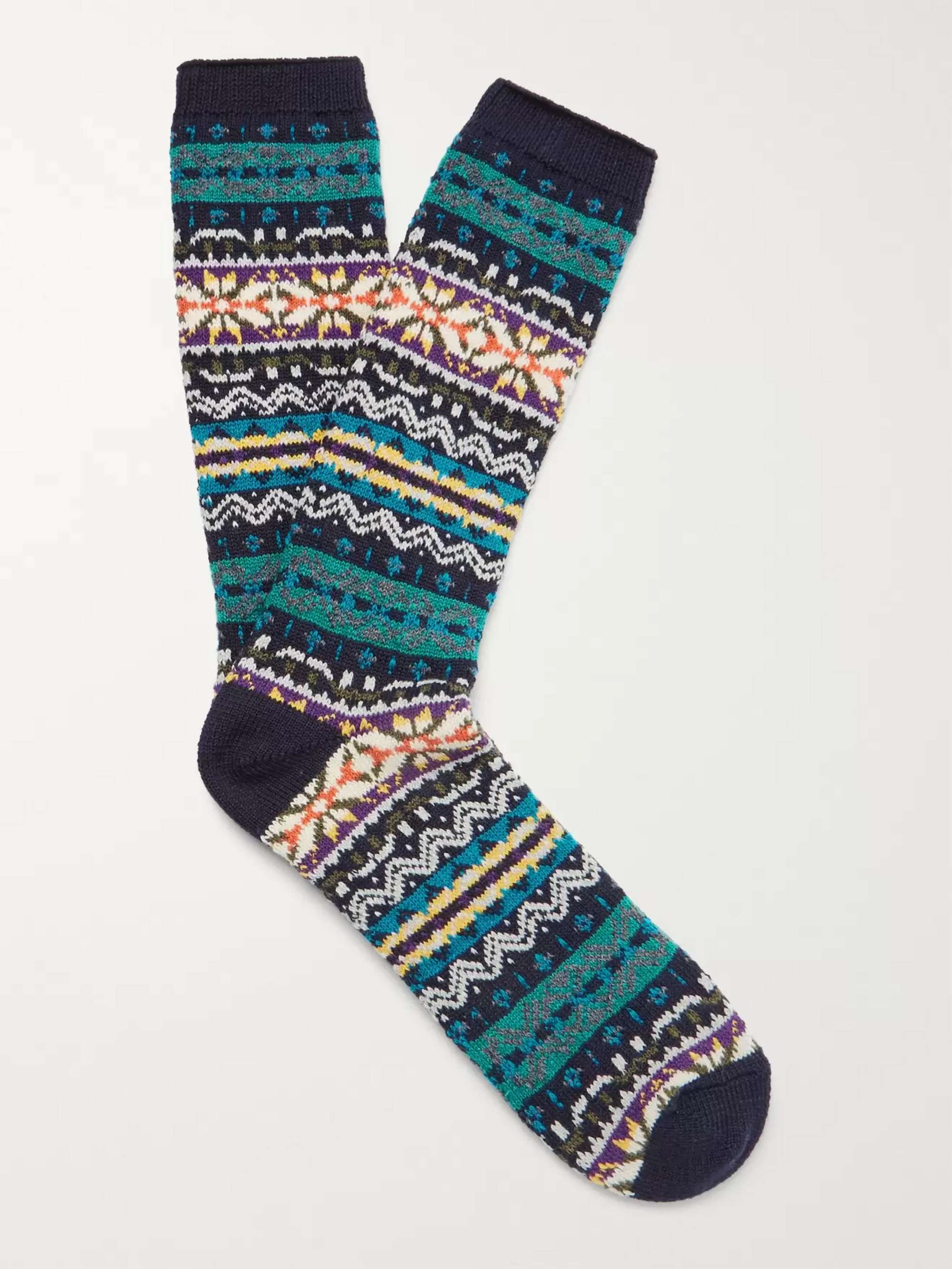 ANONYMOUS ISM Fair Isle Cotton-Blend Socks