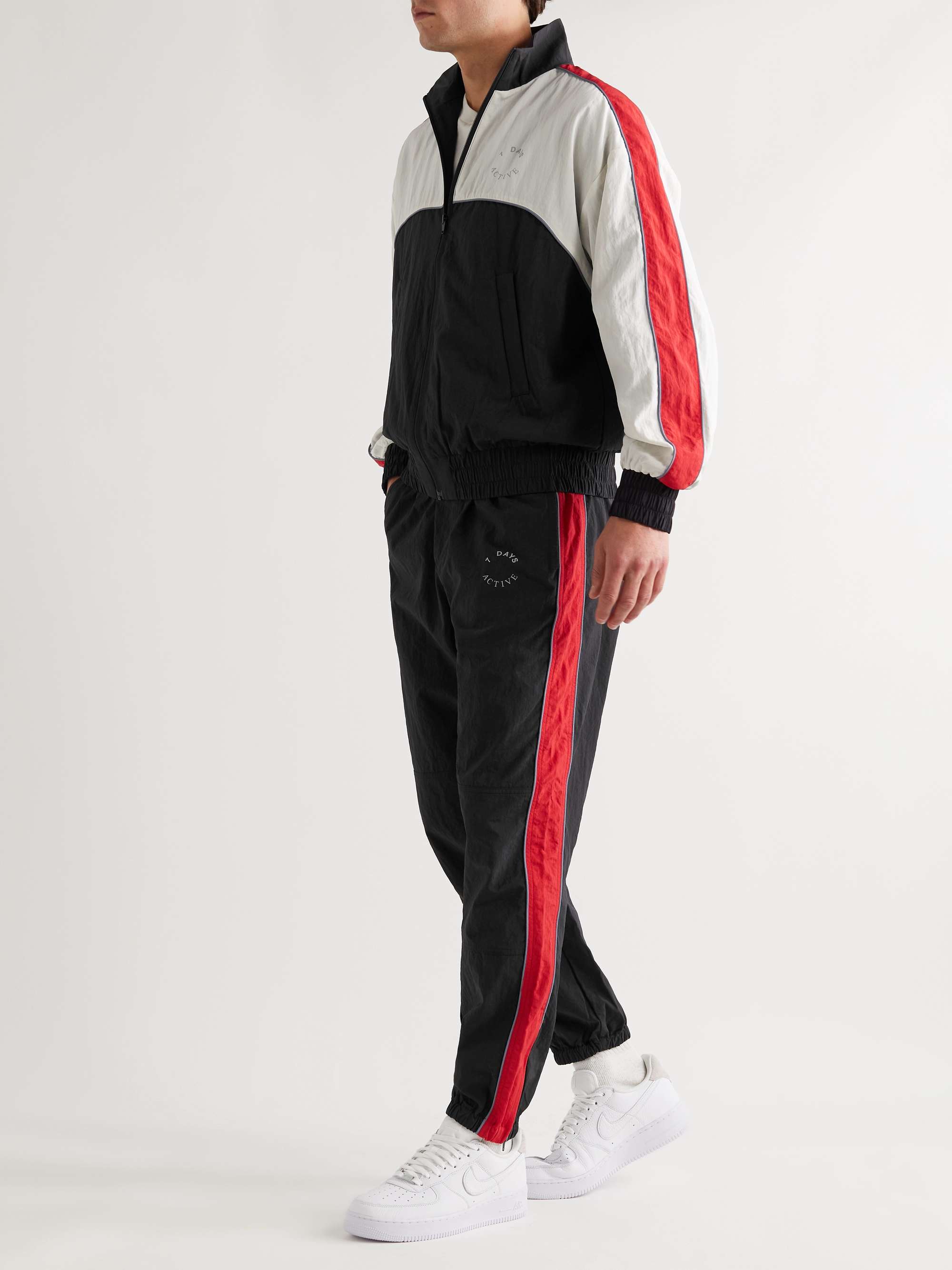 Slim-Fit Tapered Logo-Print Striped Nylon Sweatpants
