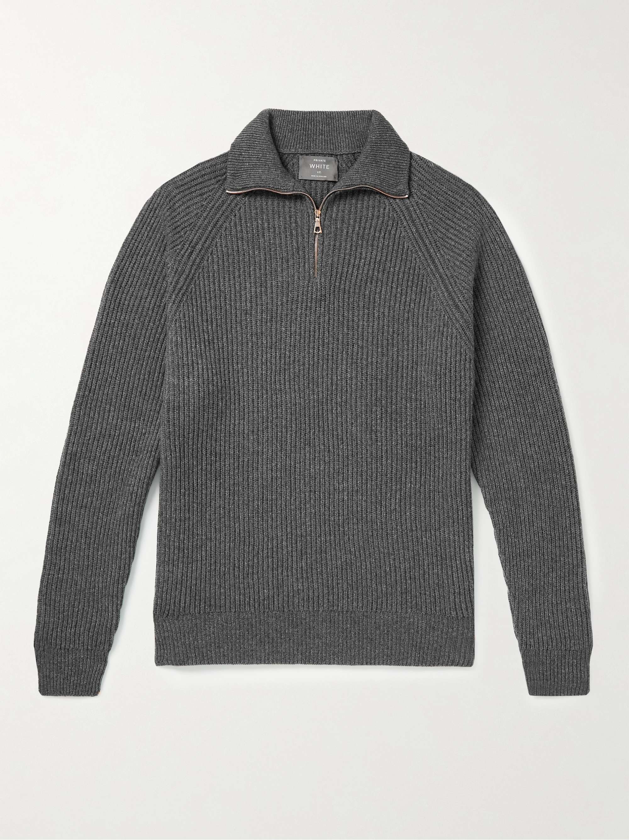 PRIVATE WHITE V.C. Ribbed Cashmere Half-Zip Sweater