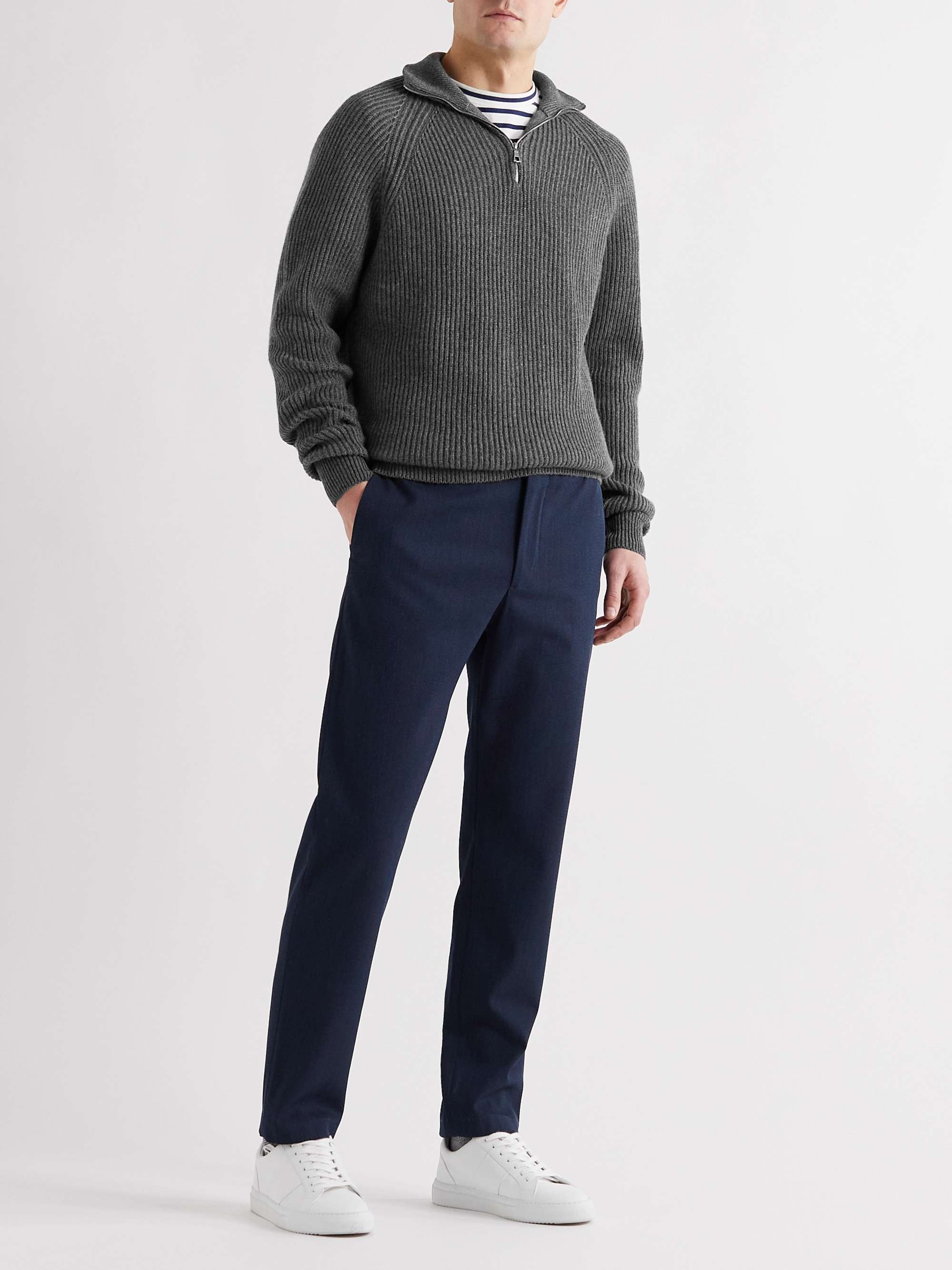 PRIVATE WHITE V.C. Ribbed Cashmere Half-Zip Sweater