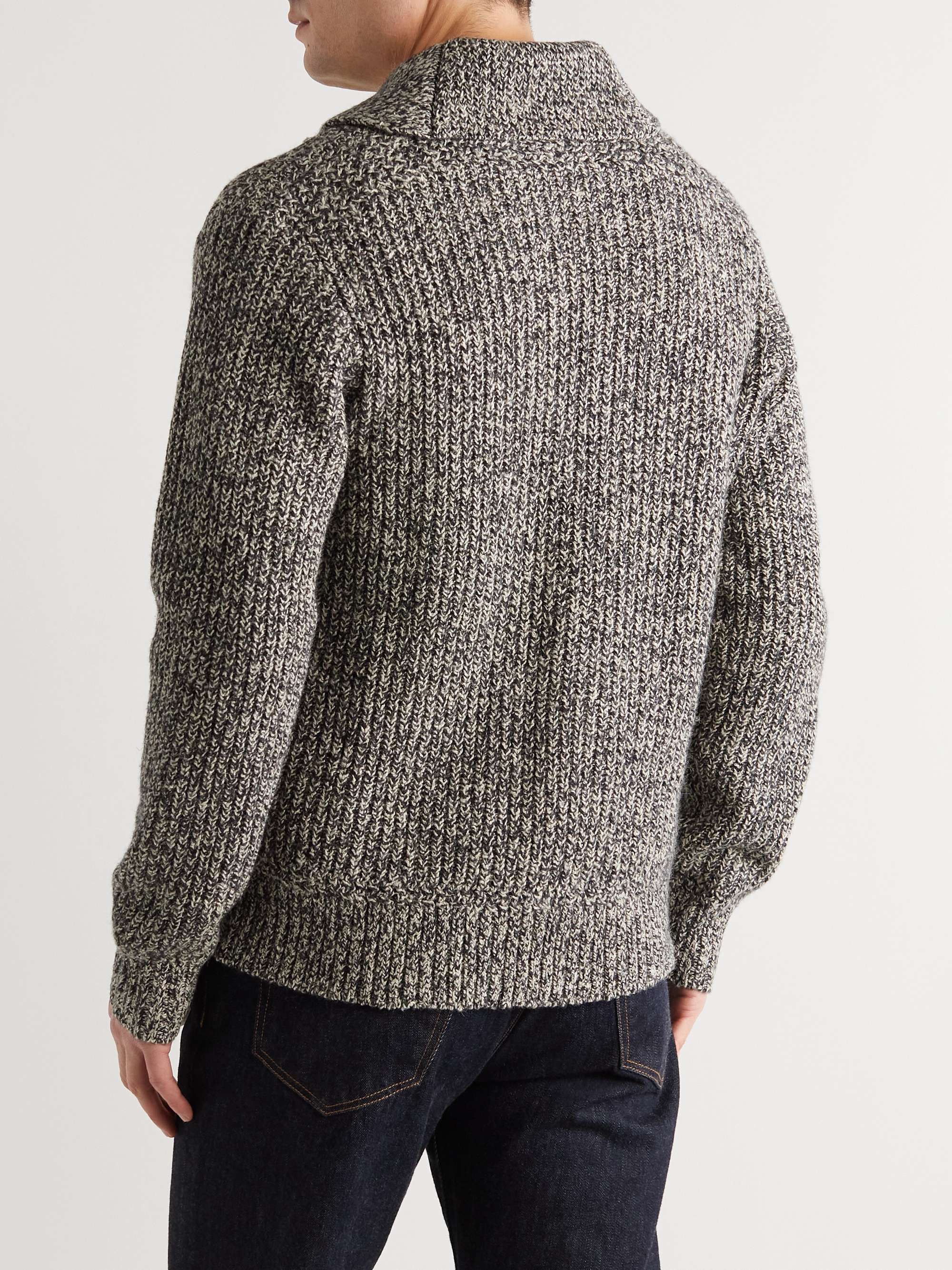 RRL Shawl-Collar Ribbed Cotton, Wool and Linen-Blend Cardigan