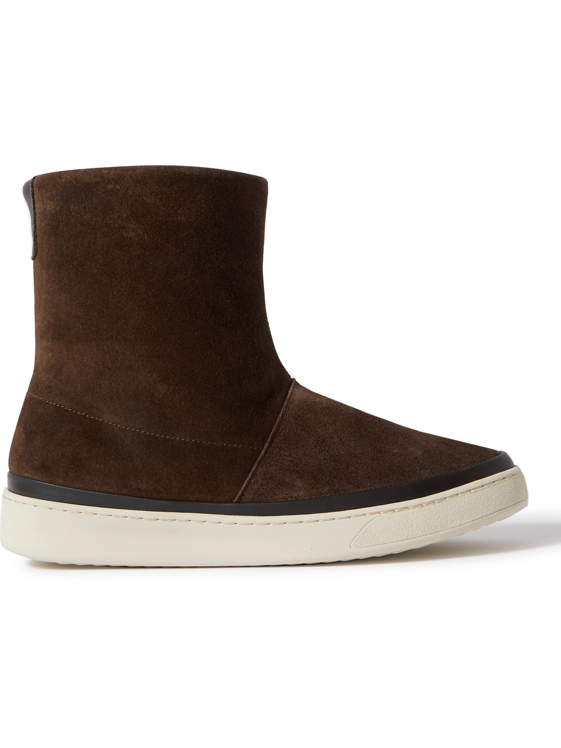 Mulo Shearling-lined Leather-trimmed Waxed-suede Boots In Brown