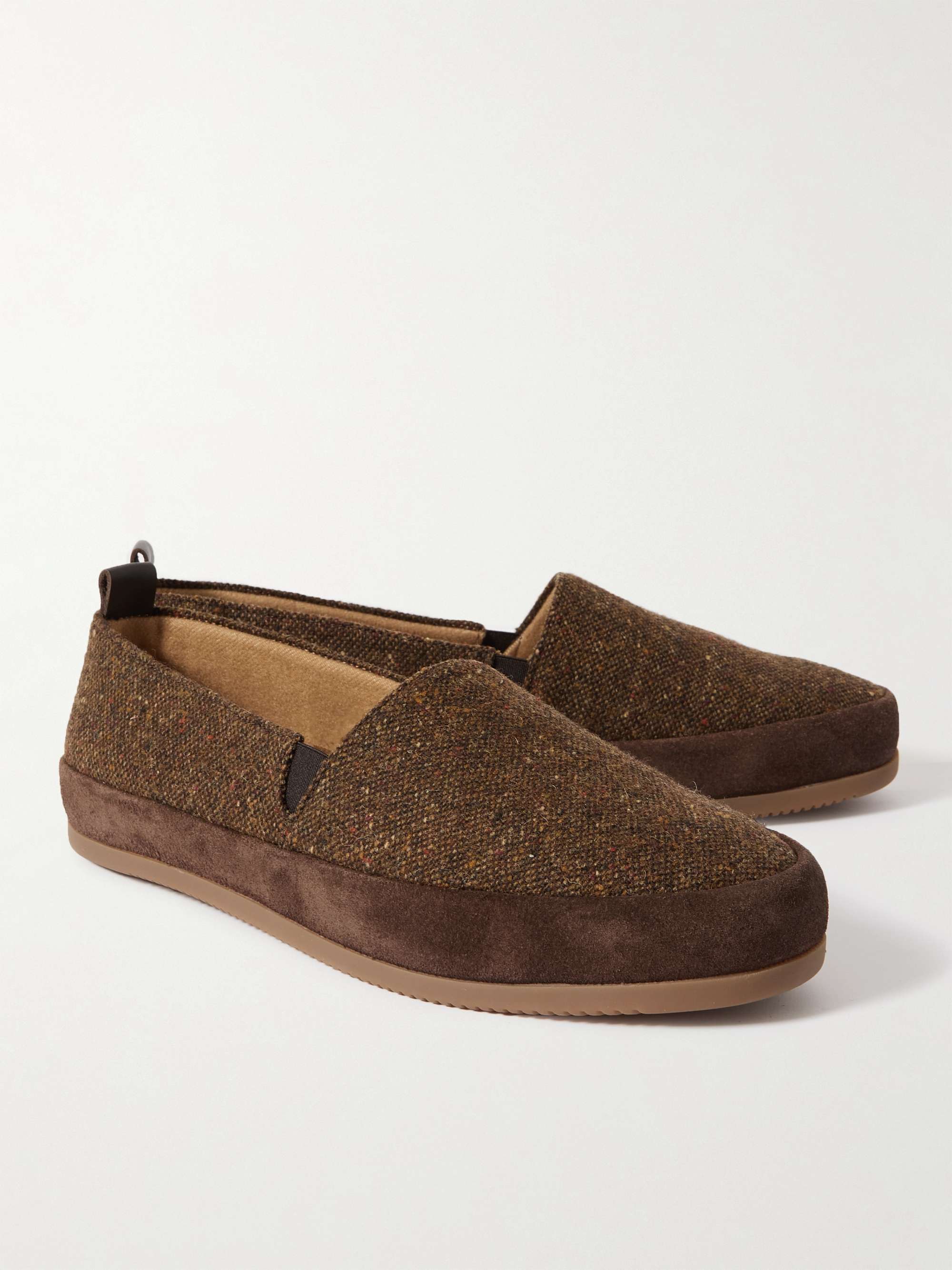 MULO Suede-Trimmed Tweed Loafers