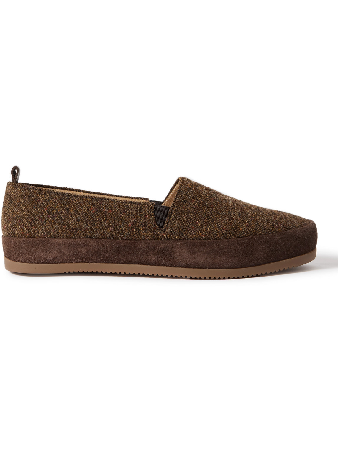 Mulo Suede-trimmed Tweed Loafers In Brown