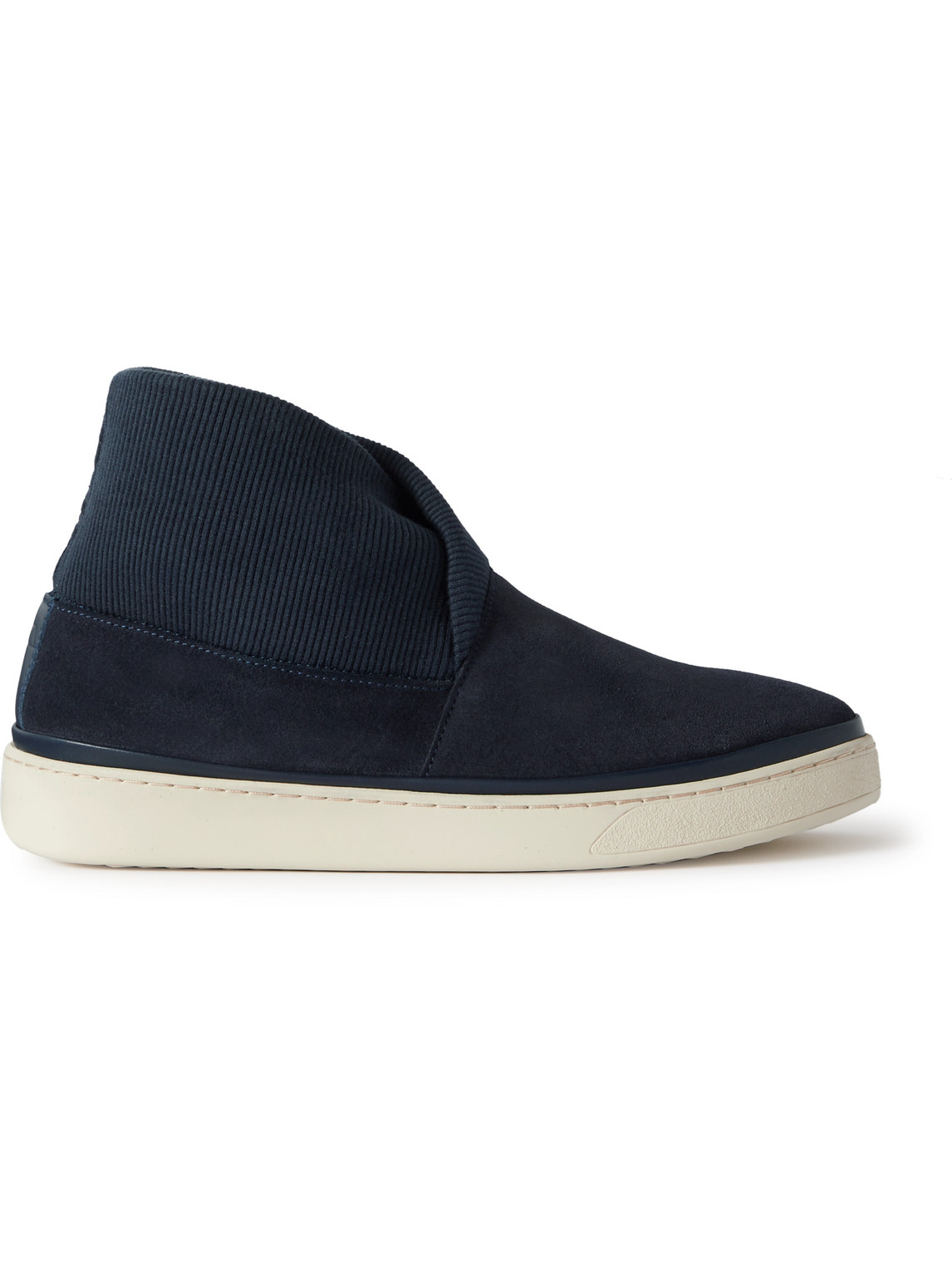 Mulo Suede And Ribbed-knit Slippers In Blue