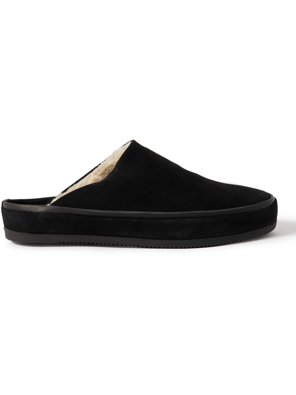 Mulo Shearling-lined Suede Slippers In Black