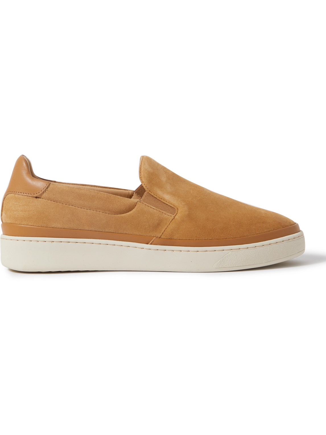 Mulo Leather-trimmed Waxed-suede Slip-on Sneakers In Brown
