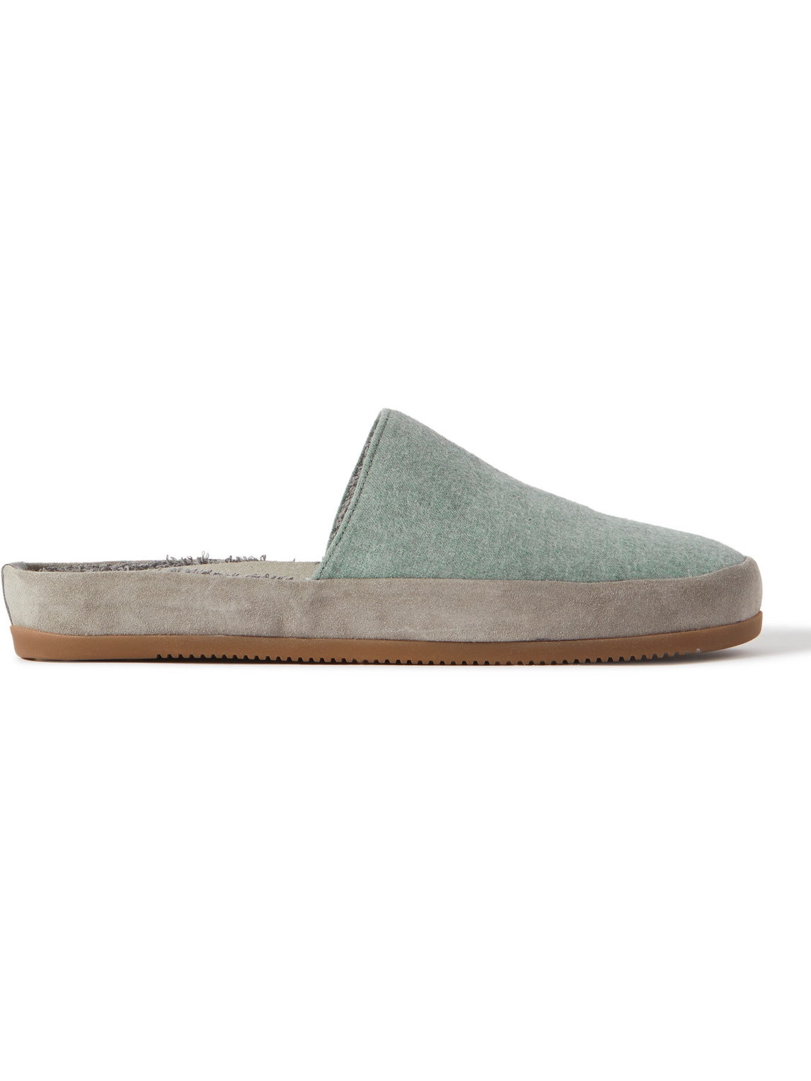 Mulo Hamilton & Hare Suede-trimmed Flannel Slippers In Green