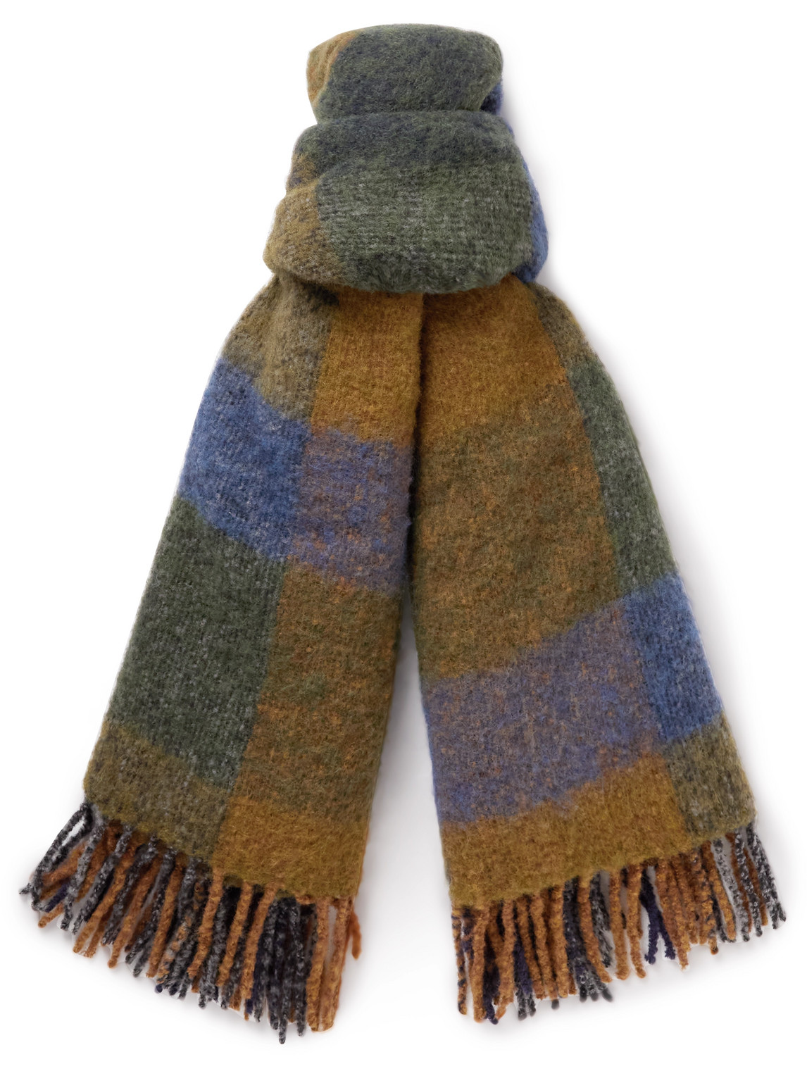 Nn07 Fringed Checked Wool-blend Scarf In Brown