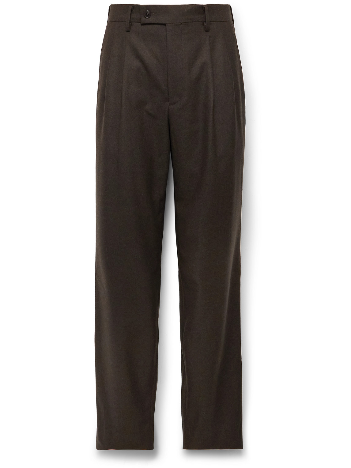 Auralee Straight-leg Pleated Wool-flannel Trousers In Brown