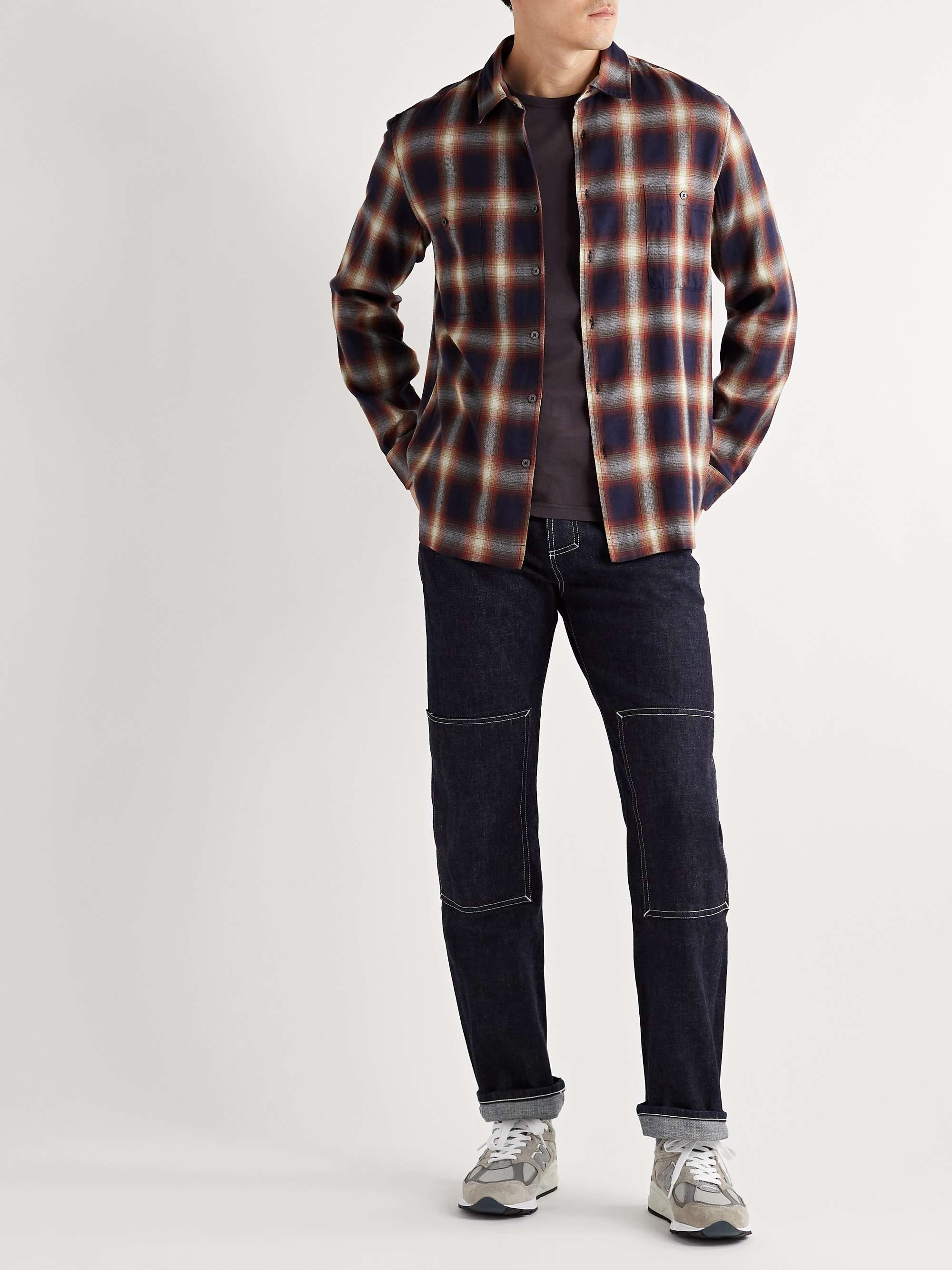ALTEA Checked Cotton and Ramie-Blend Flannel Shirt