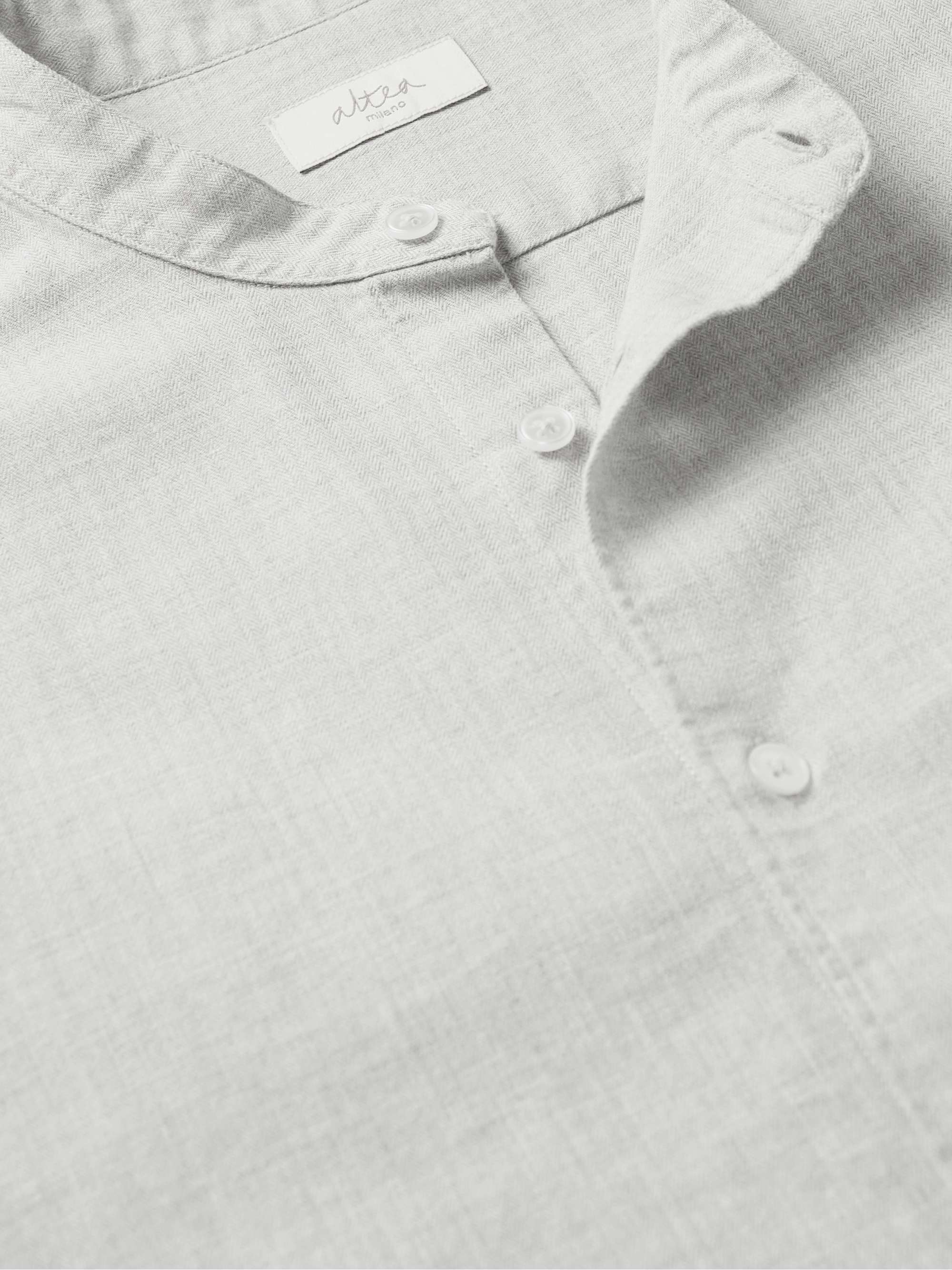 ALTEA Clark Grandad-Collar Herringbone Cotton Shirt