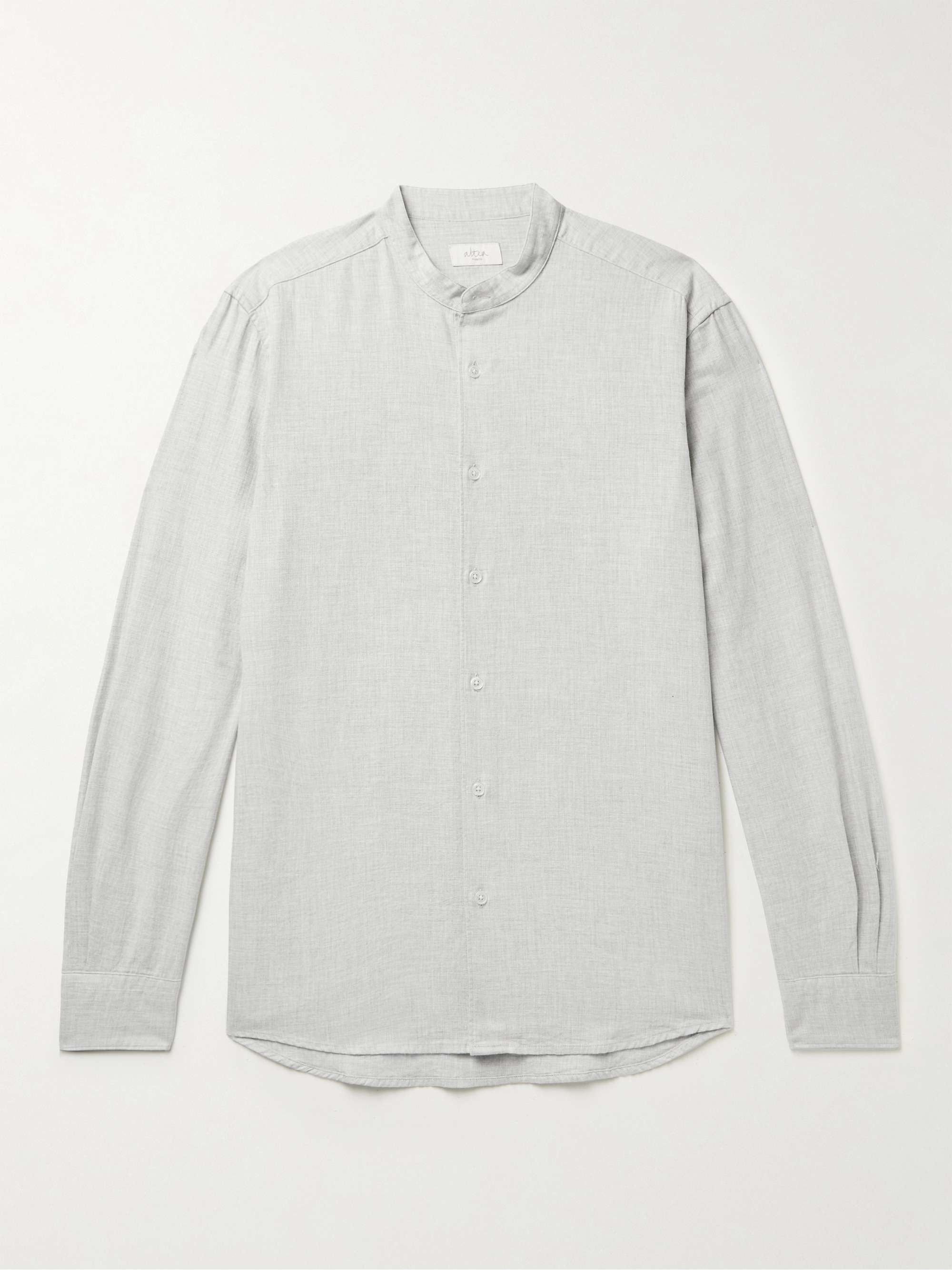ALTEA Clark Grandad-Collar Herringbone Cotton Shirt