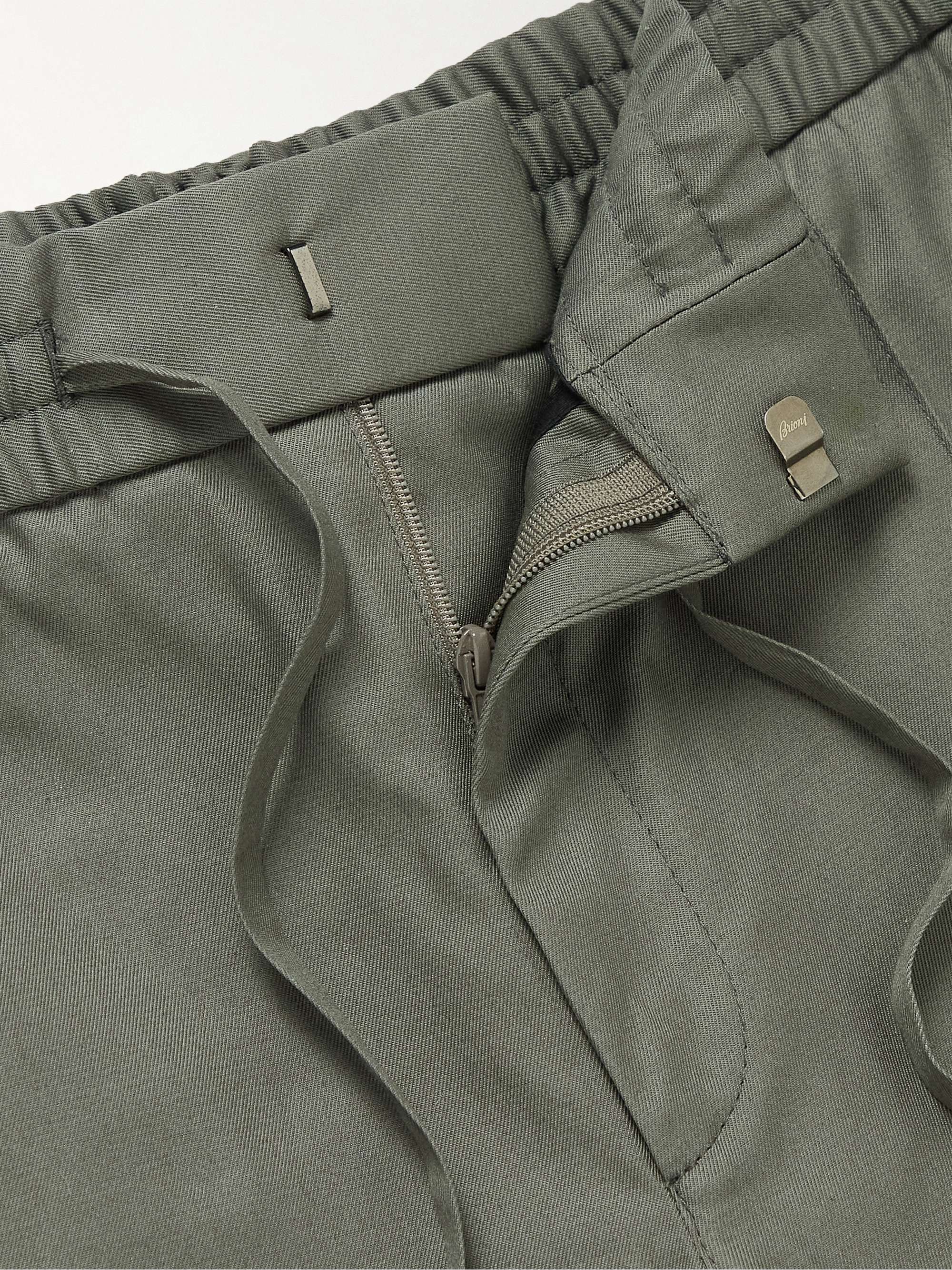 BRIONI Sydney Slim-Fit Tapered Cotton-Gabardine Drawstring Trousers