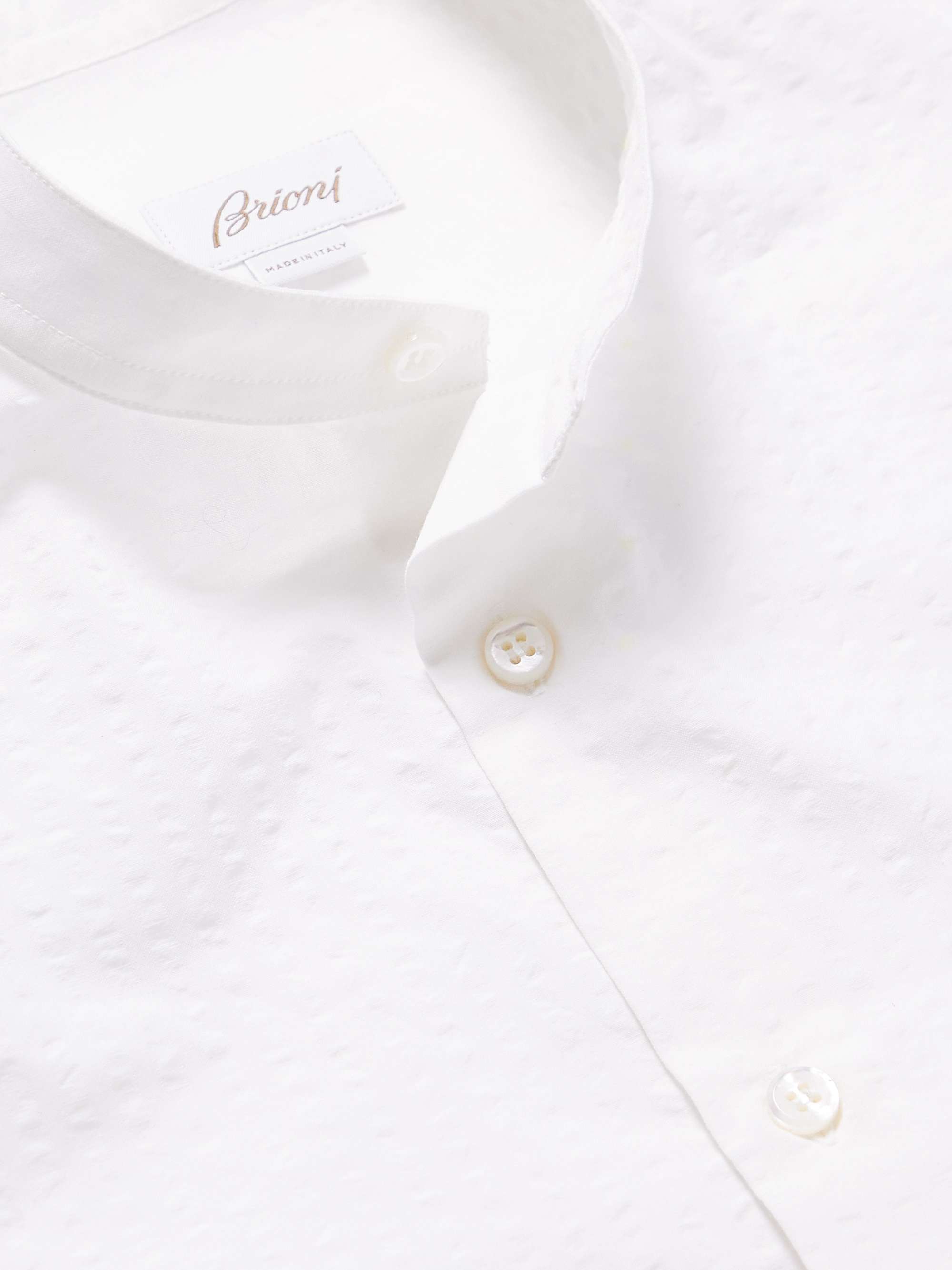 BRIONI Grandad-Collar Cotton-Seersucker Shirt