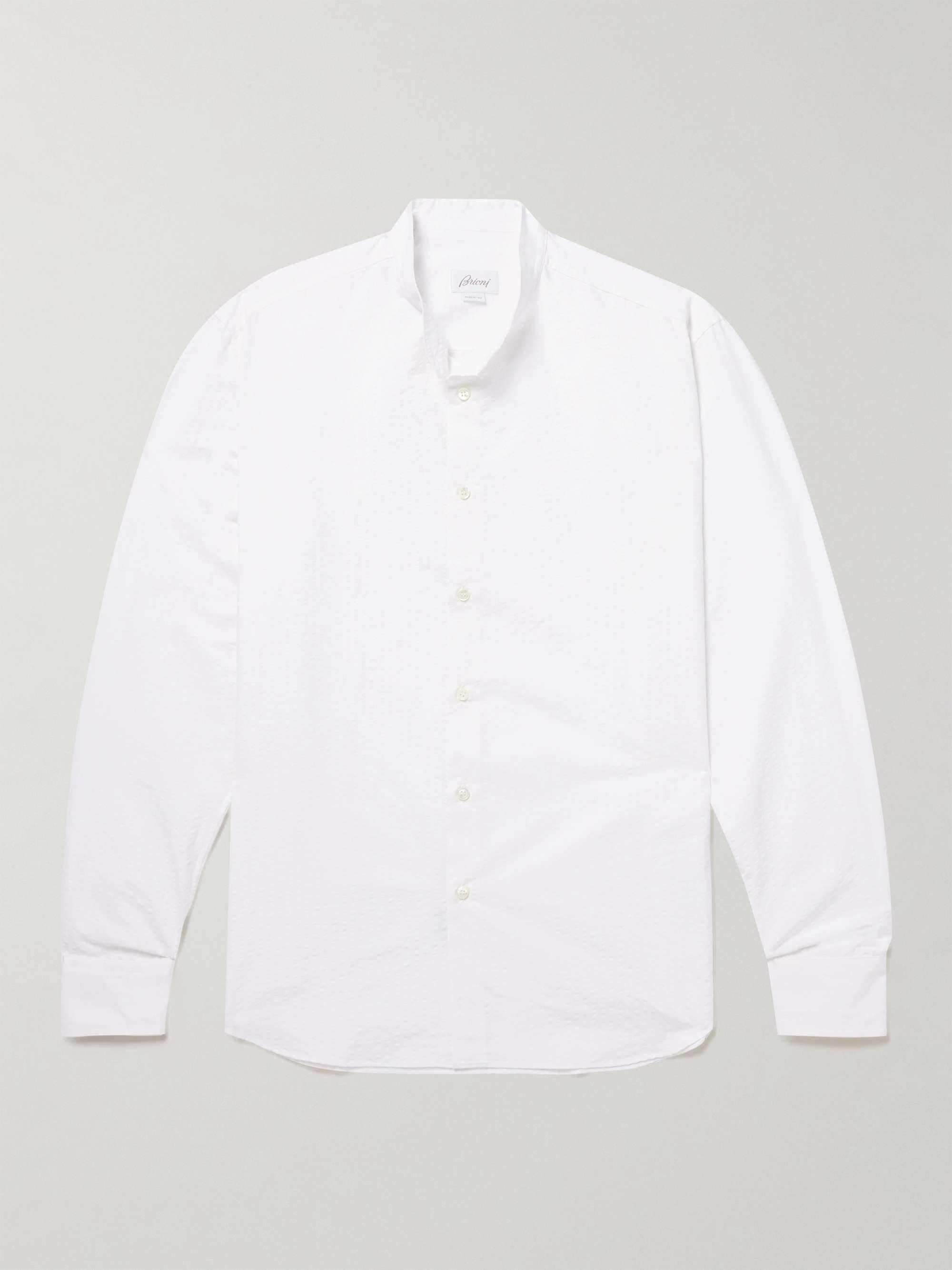 BRIONI Grandad-Collar Cotton-Seersucker Shirt