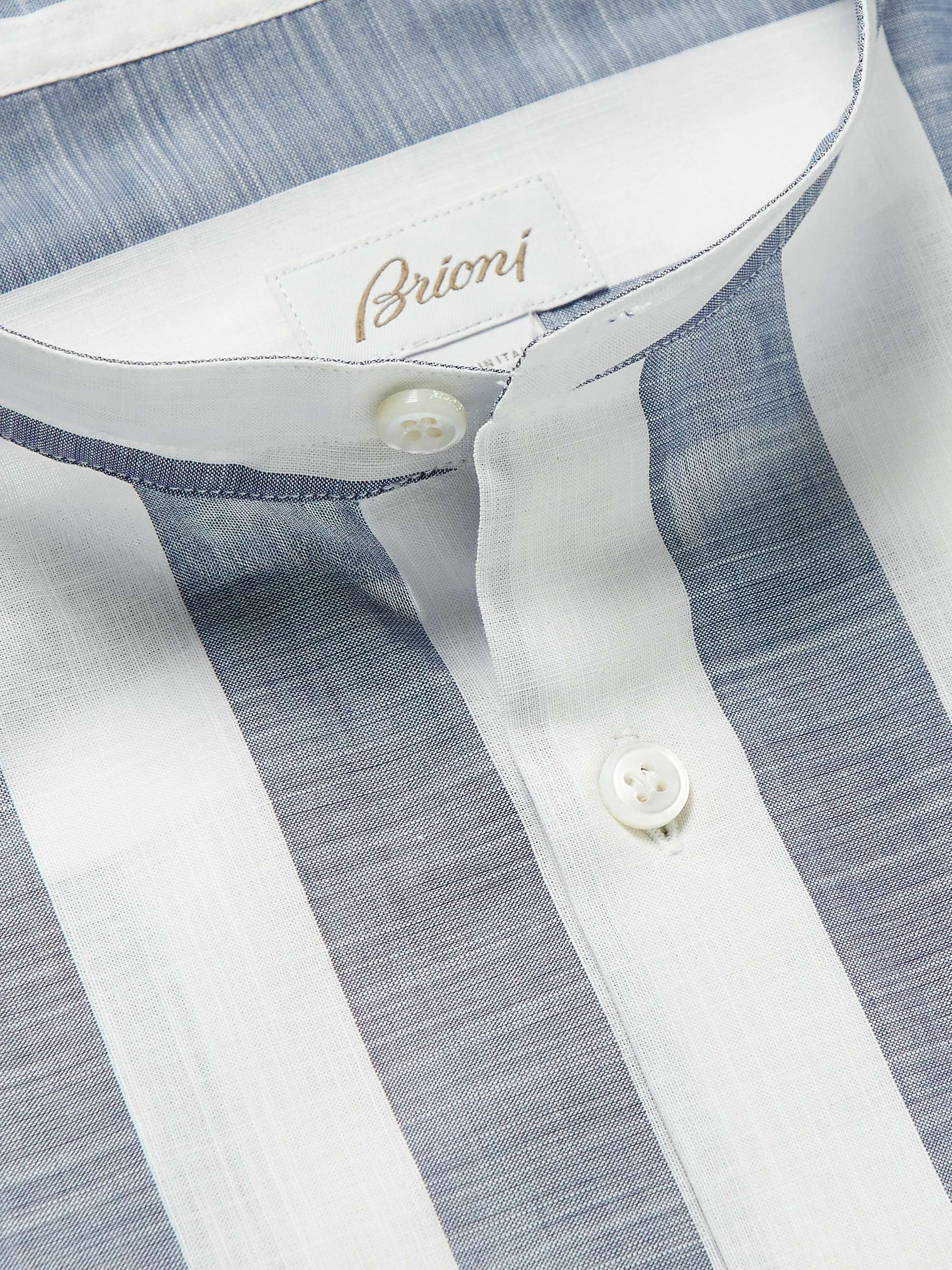 BRIONI Grandad-Collar Striped Cotton Oxford Shirt