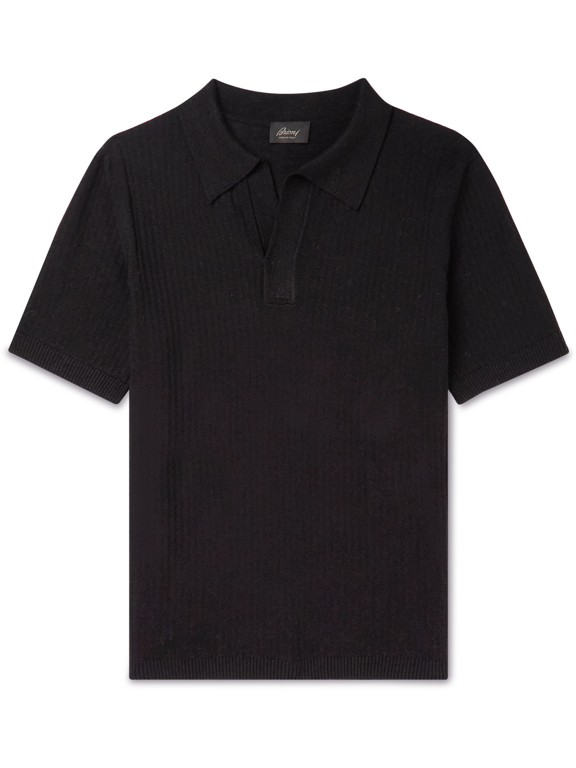 BRIONI RIBBED COTTON, LINEN AND CASHMERE-BLEND POLO SHIRT