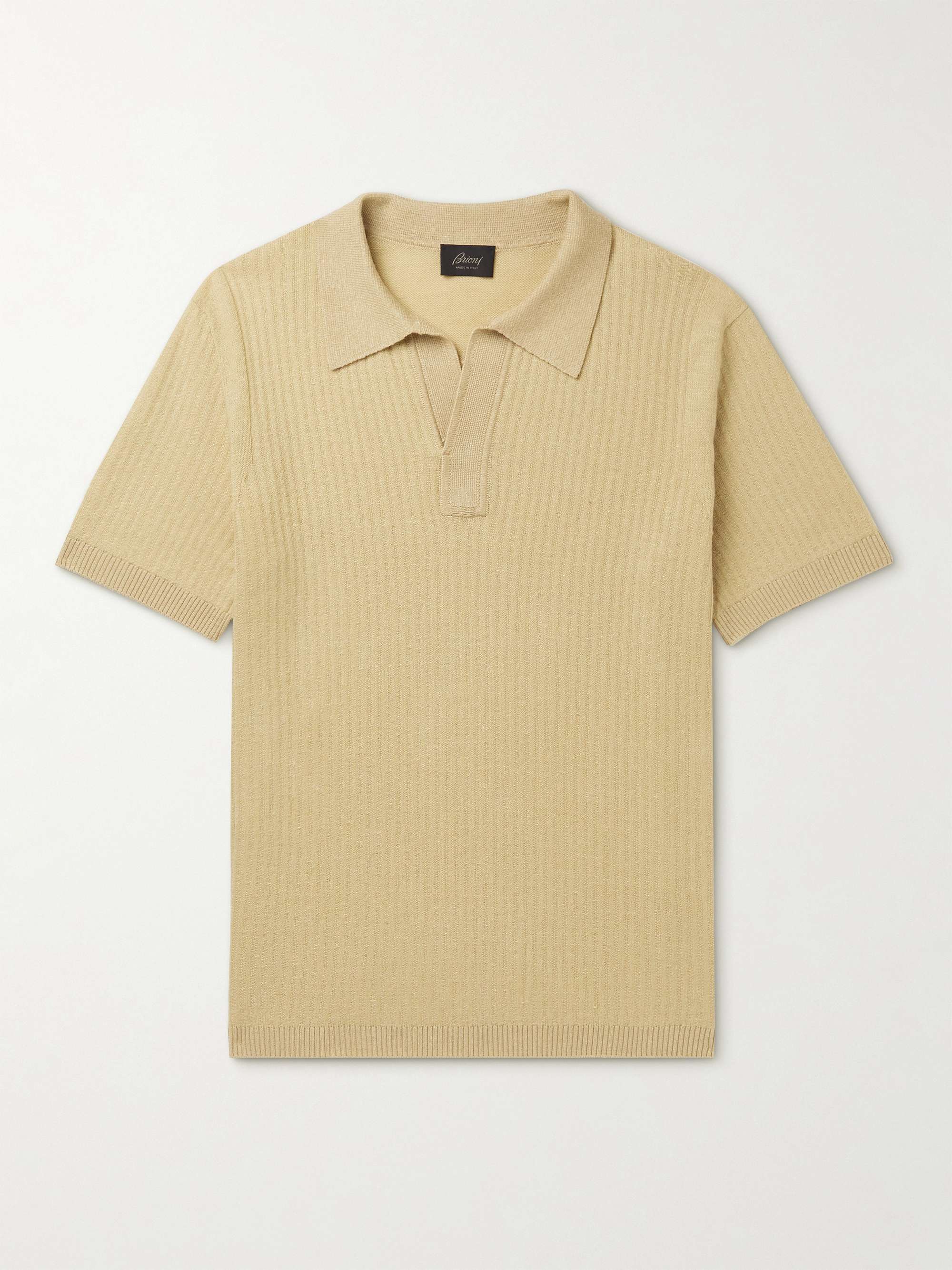 BRIONI Ribbed Cotton, Linen and Cashmere-Blend Polo Shirt
