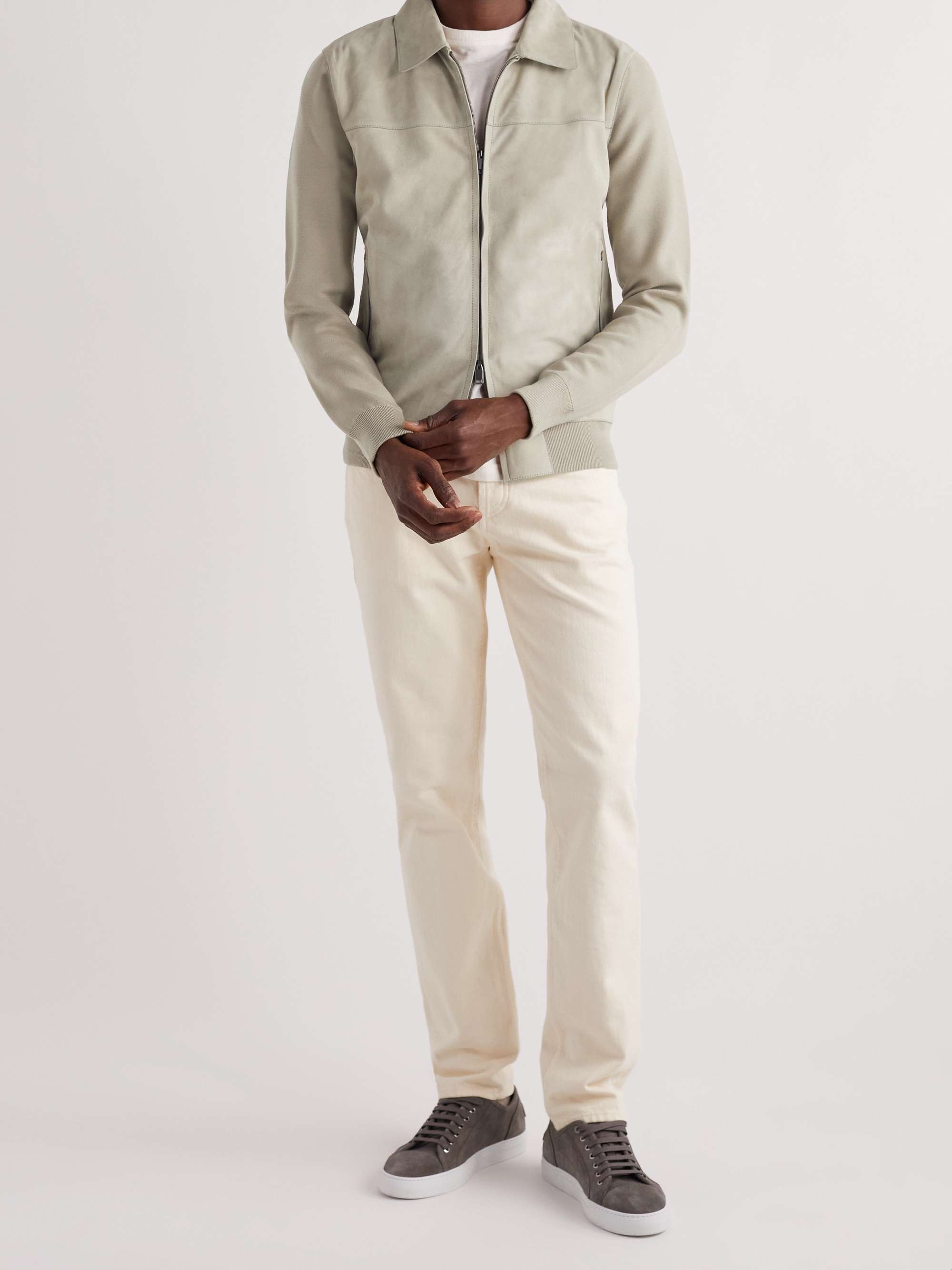 BRIONI Suede-Panelled Wool Blouson Jacket