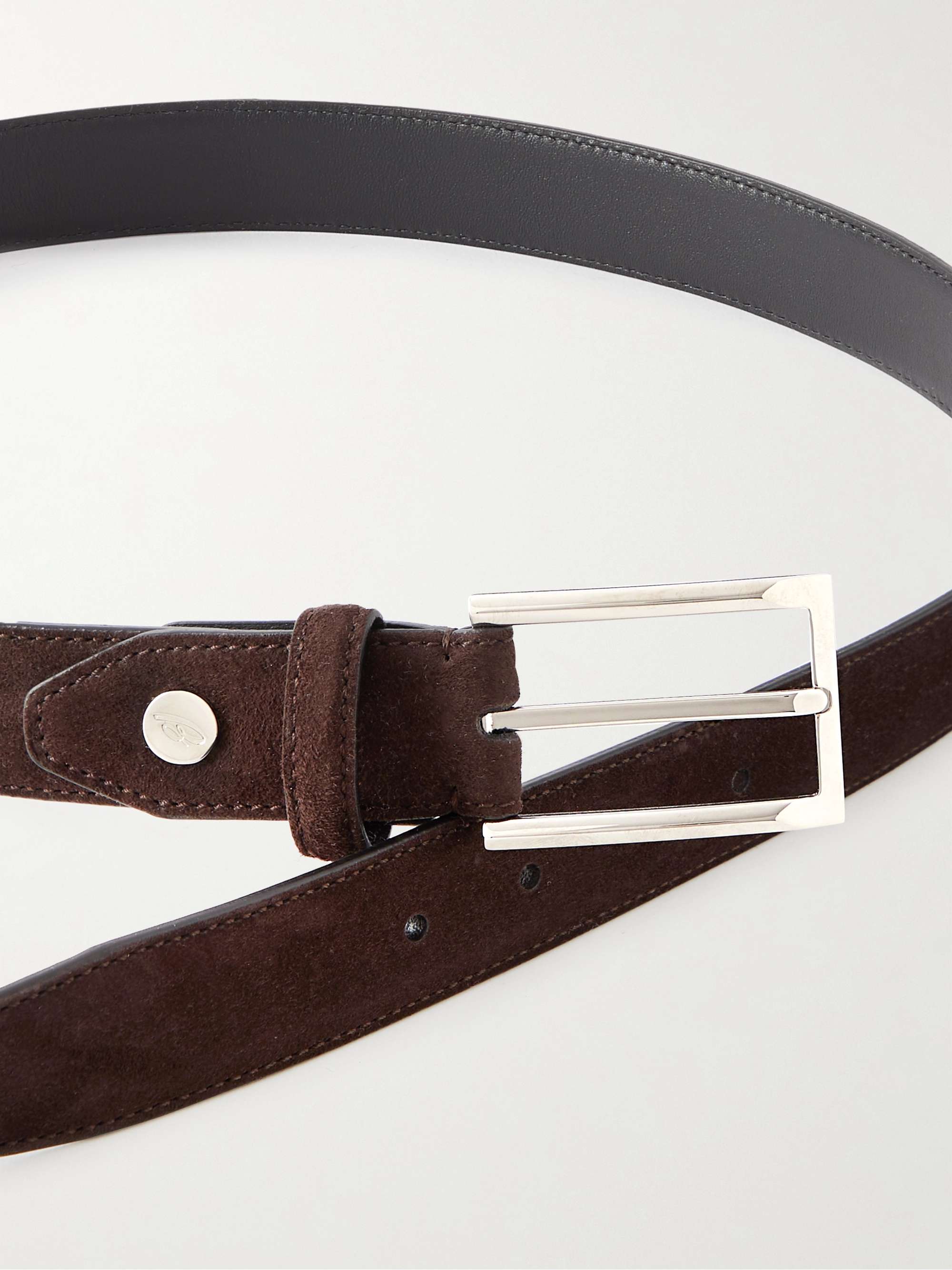 BRIONI 3cm Reversible Leather and Suede Belt