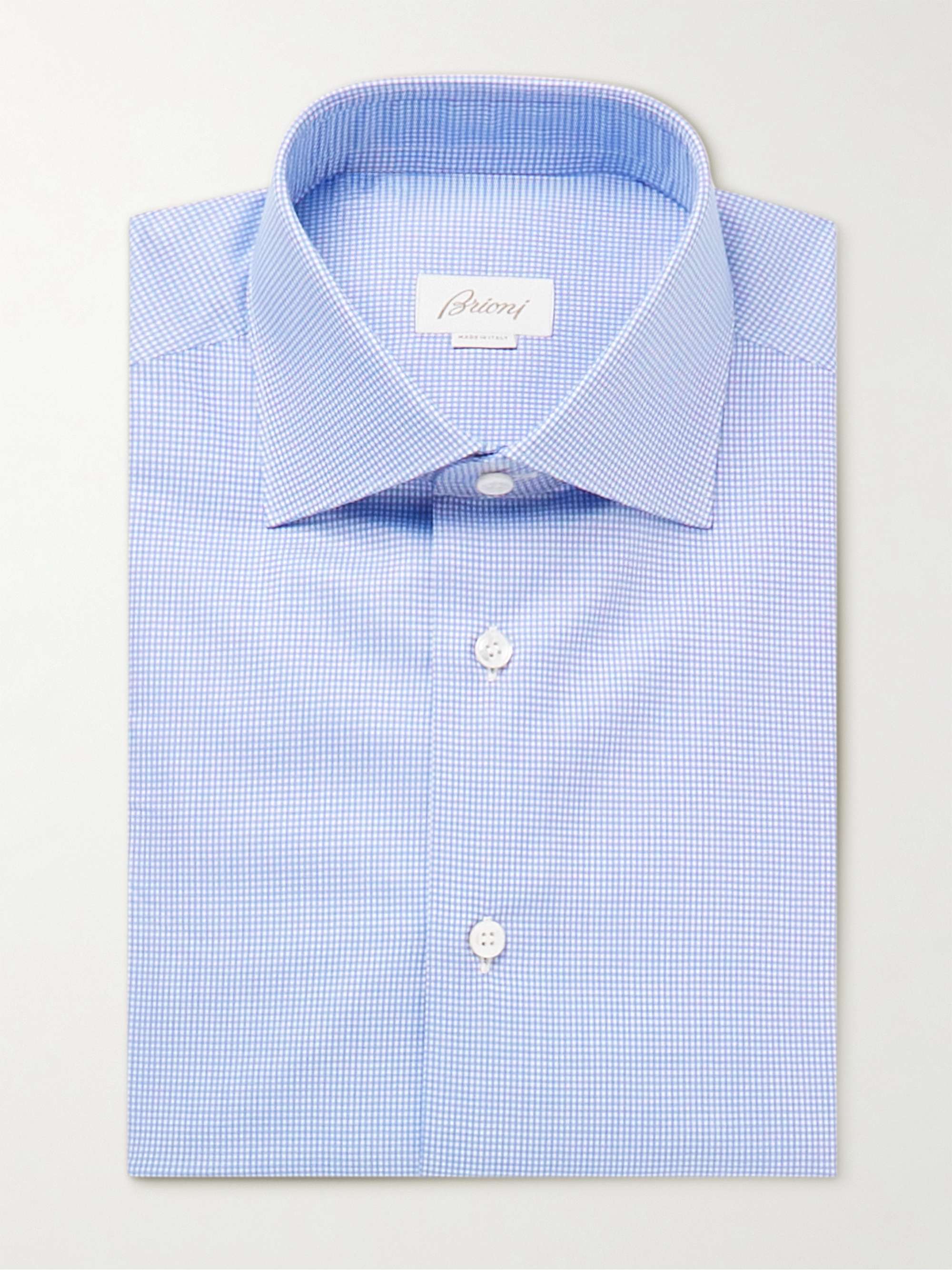 BRIONI William Cutaway-Collar Micro-Checked Cotton Shirt