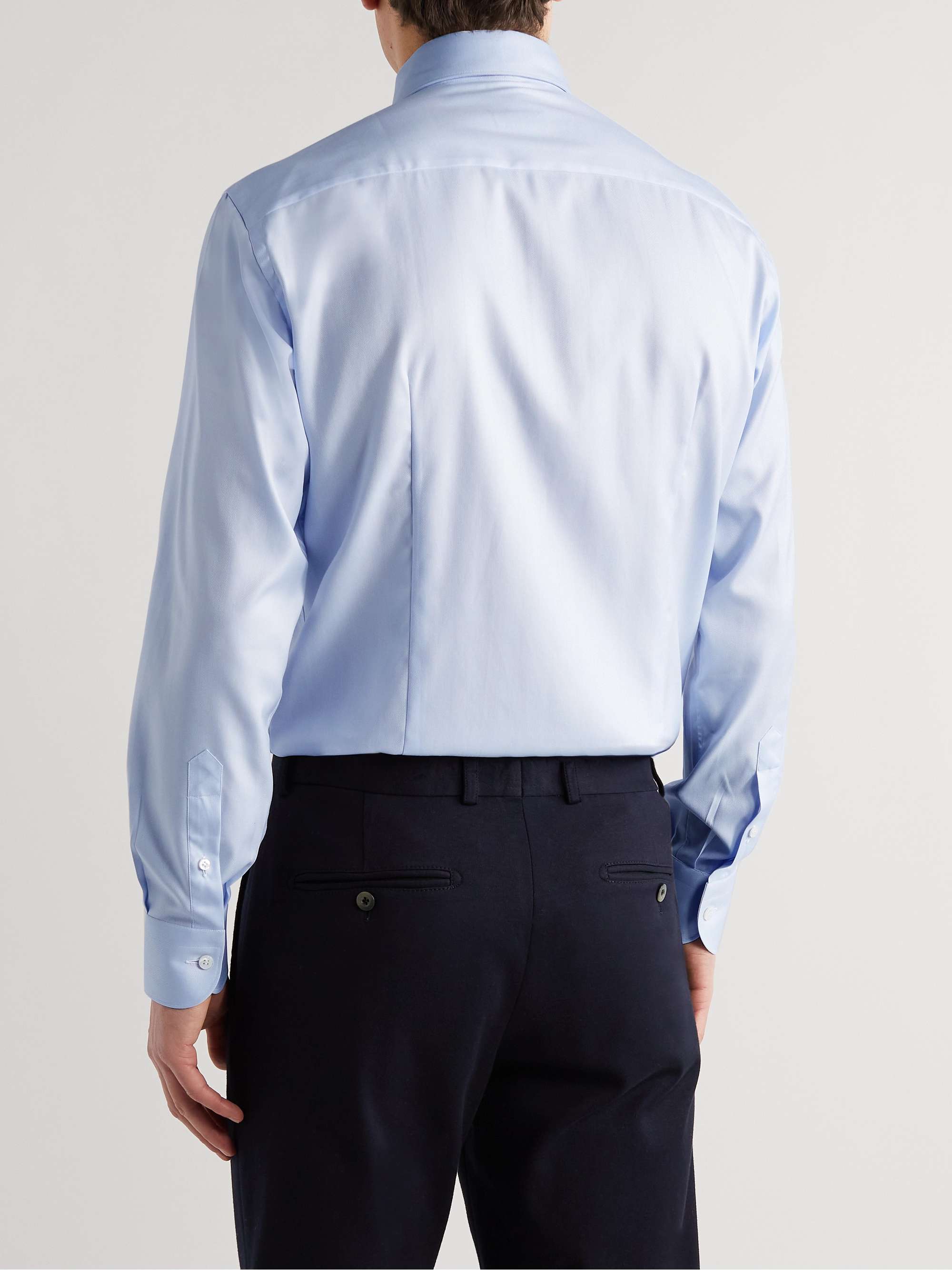 BRIONI William Slim-Fit Cutaway-Collar Herringbone Cotton Shirt