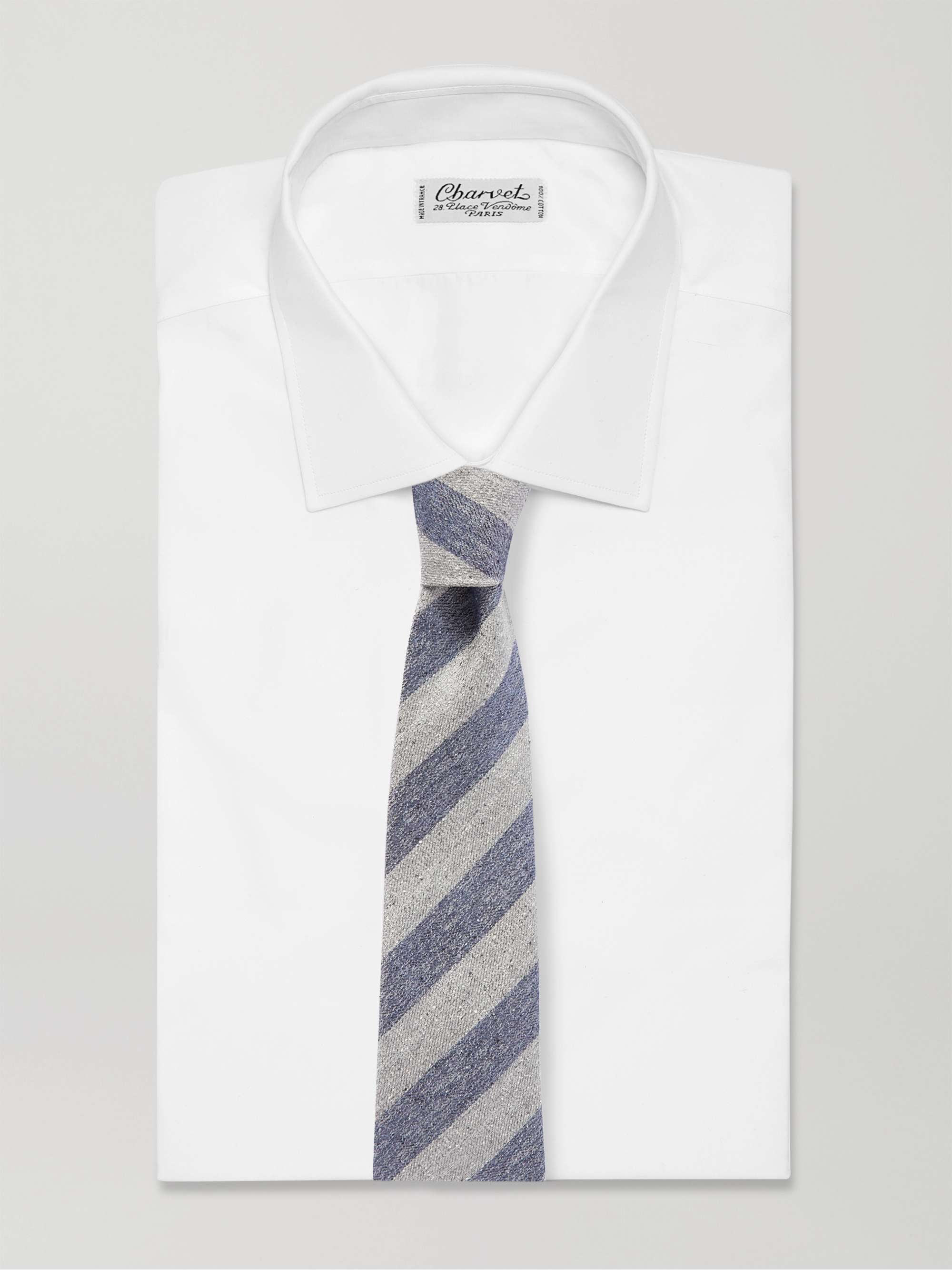 CANALI 8cm Striped Textured Silk-Jacquard Tie