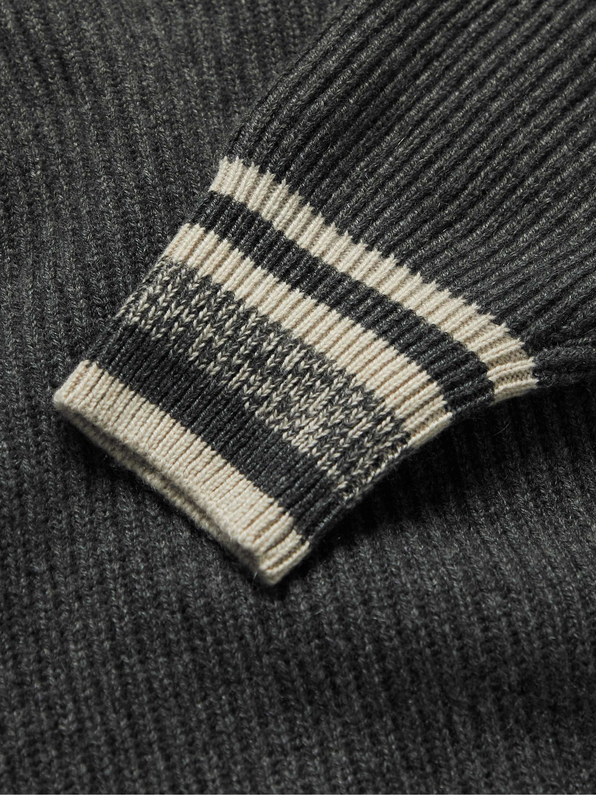 BRUNELLO CUCINELLI Ribbed Striped Cashmere Rollneck Sweater