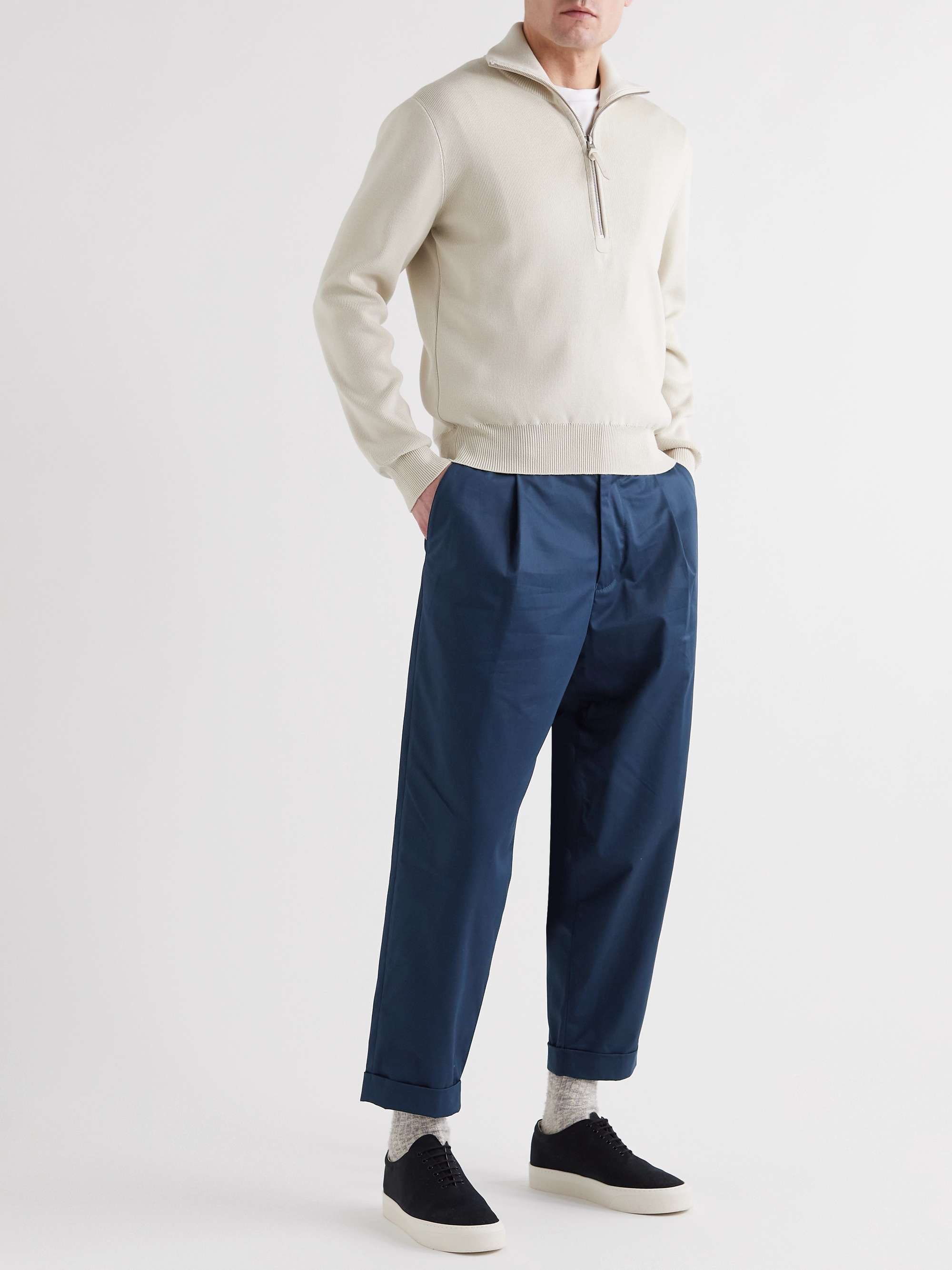 GIORGIO ARMANI Tapered Pleated Cotton-Blend Sateen Trousers
