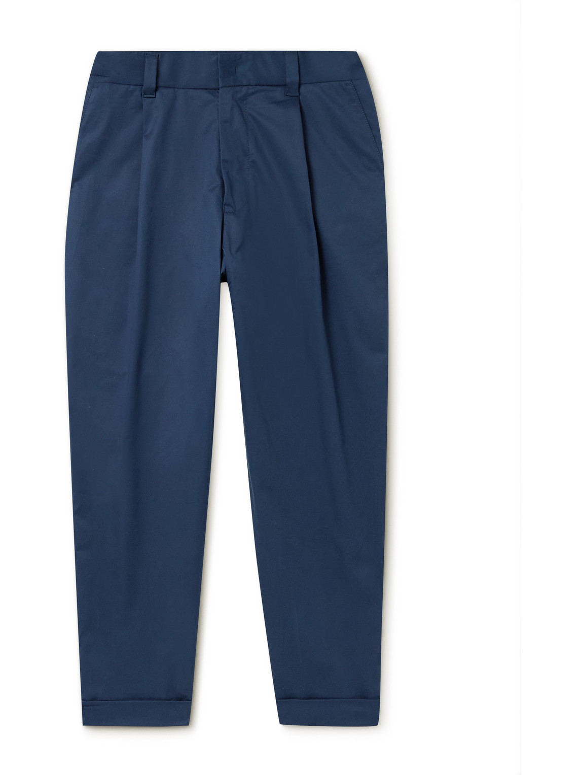 Tapered Pleated Cotton-Blend Sateen Trousers