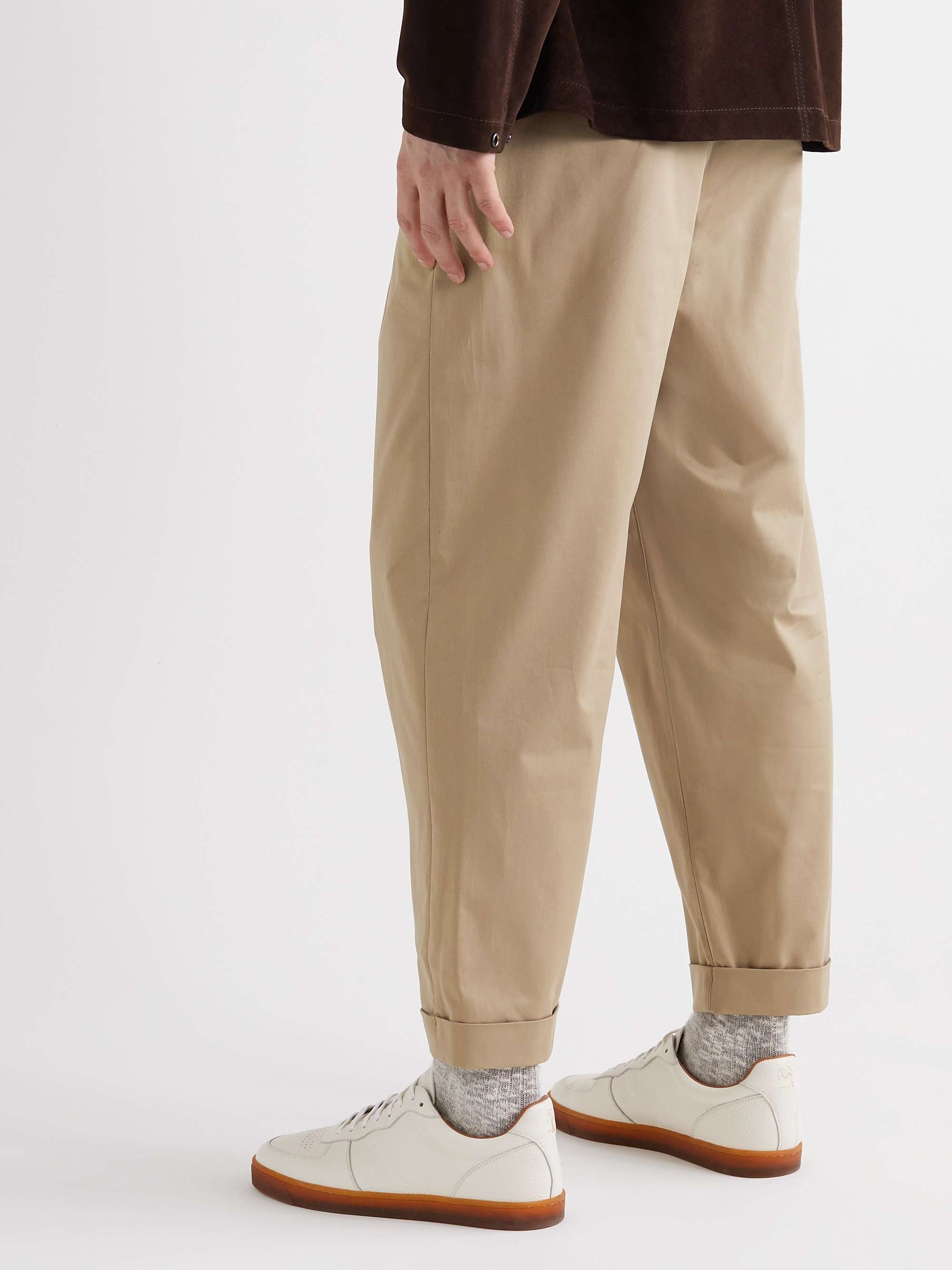 GIORGIO ARMANI Tapered Cropped Pleated Cotton-Blend Sateen Trousers