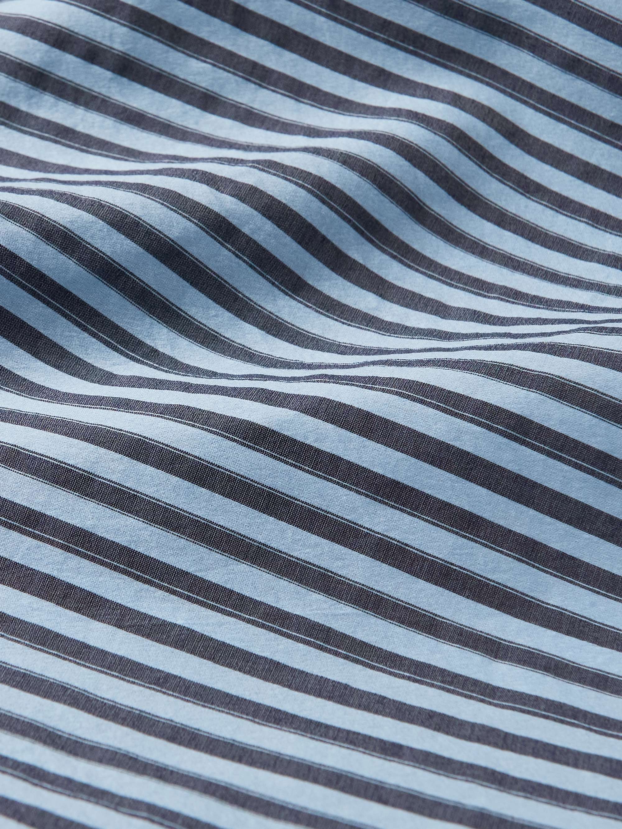 GIORGIO ARMANI Collarless Striped Cotton and Silk-Blend Shirt
