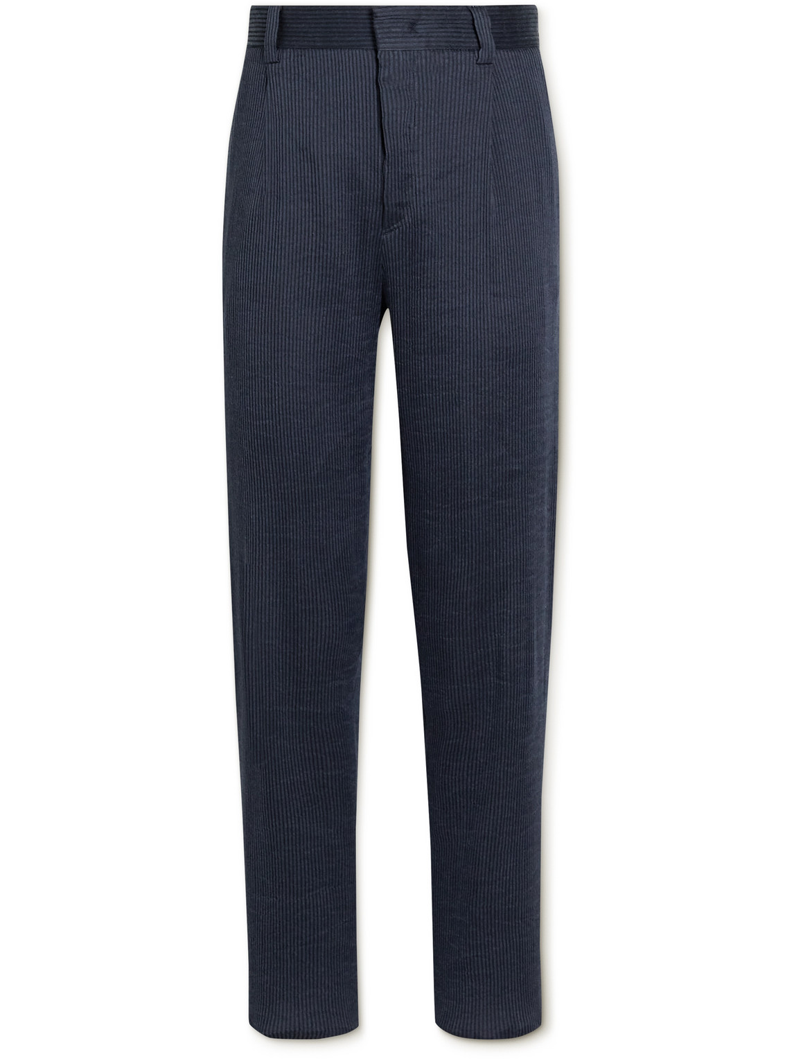 Straight-Leg Pleated Ramie and Cotton-Blend Corduroy Trousers
